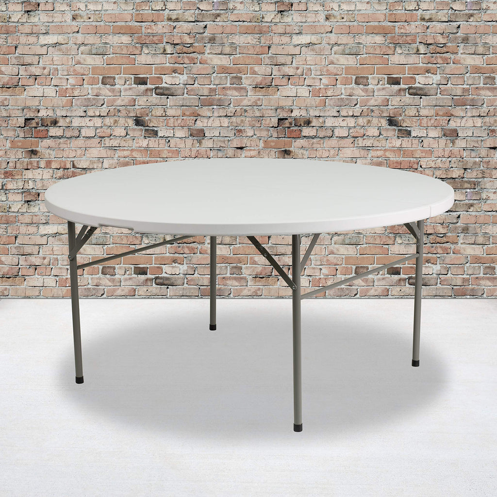 Flash Furniture Scarborough 5' Round Plastic Folding Event Table with Carrying Handle, Bi-Fold Portable Banquet Table for Indoor/Outdoor Events, White