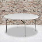Flash Furniture Scarborough 5' Round Plastic Folding Event Table with Carrying Handle, Bi-Fold Portable Banquet Table for Indoor/Outdoor Events, White
