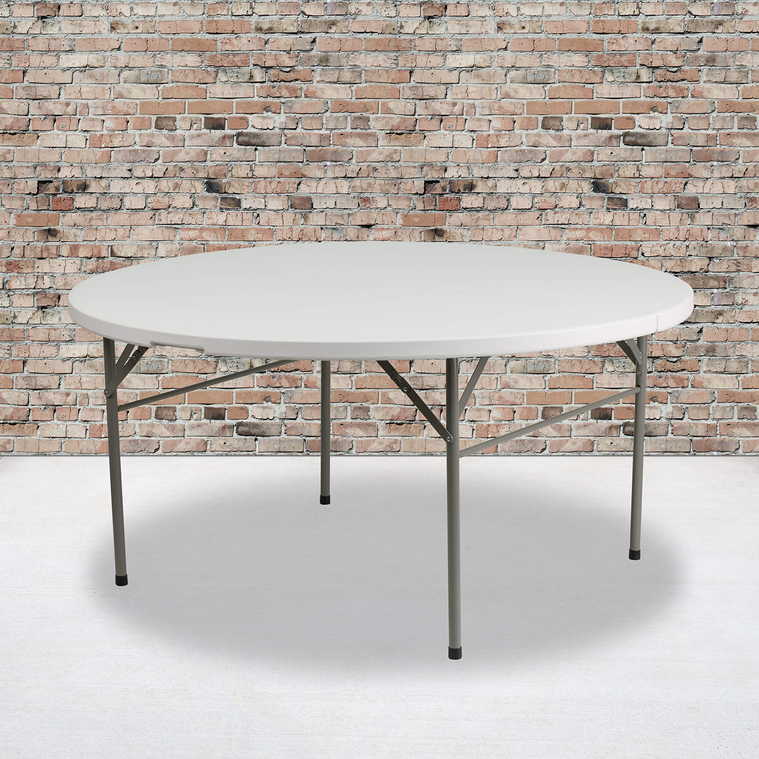 Flash Furniture Scarborough 5' Round Plastic Folding Event Table with Carrying Handle, Bi-Fold Portable Banquet Table for Indoor/Outdoor Events, White