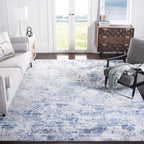 SAFAVIEH Amelia Collection Area Rug - 8' Square, Navy & Grey, Modern Abstract Design, Ideal for High Traffic Areas in Living Roo