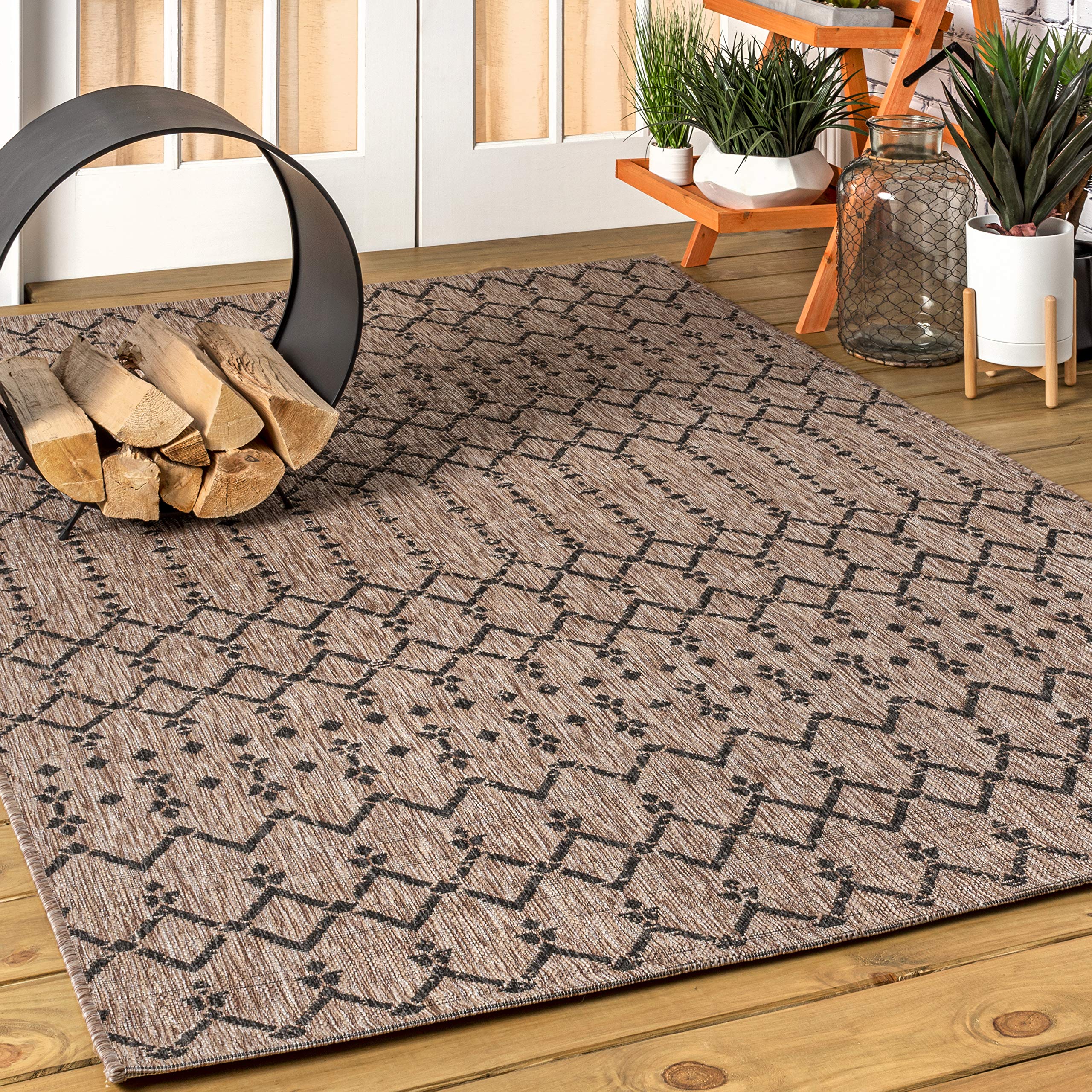 Jonathan Y Smb108D-3 Ourika Moroccan Geometric Textured Weave Indoor Outdoor -Area Rug, Bohemian, Rustic, Scandinavian Easy-Cleaning,Bedroom,Kitchen,Backyard,Patio,Non Shedding, Natural/Black, 3 X 5