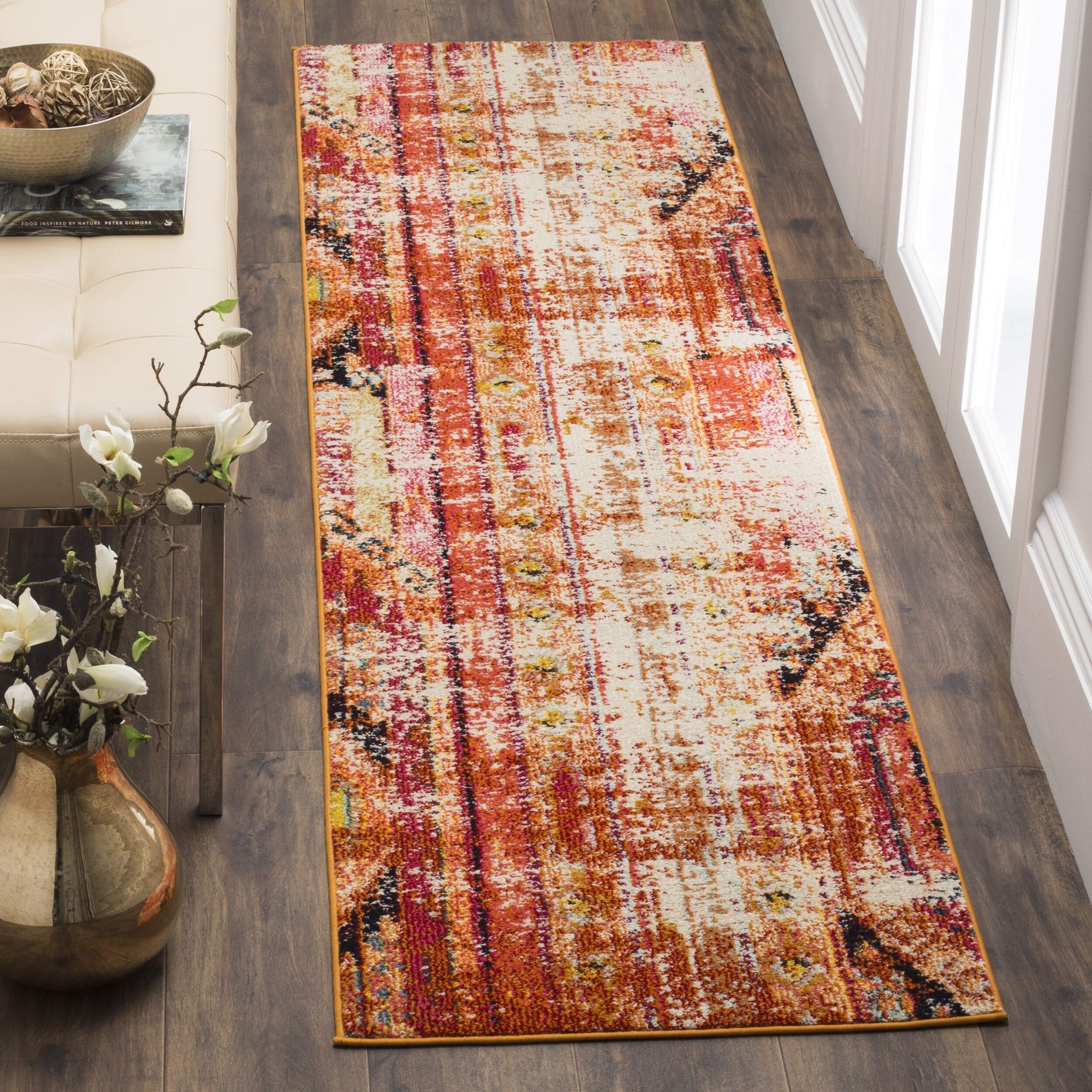 SAFAVIEH Monaco Collection Runner Rug - 22 x 10, Orange & Multi, Boho Chic Tribal Distressed Design, Non-Shedding & Easy Care,