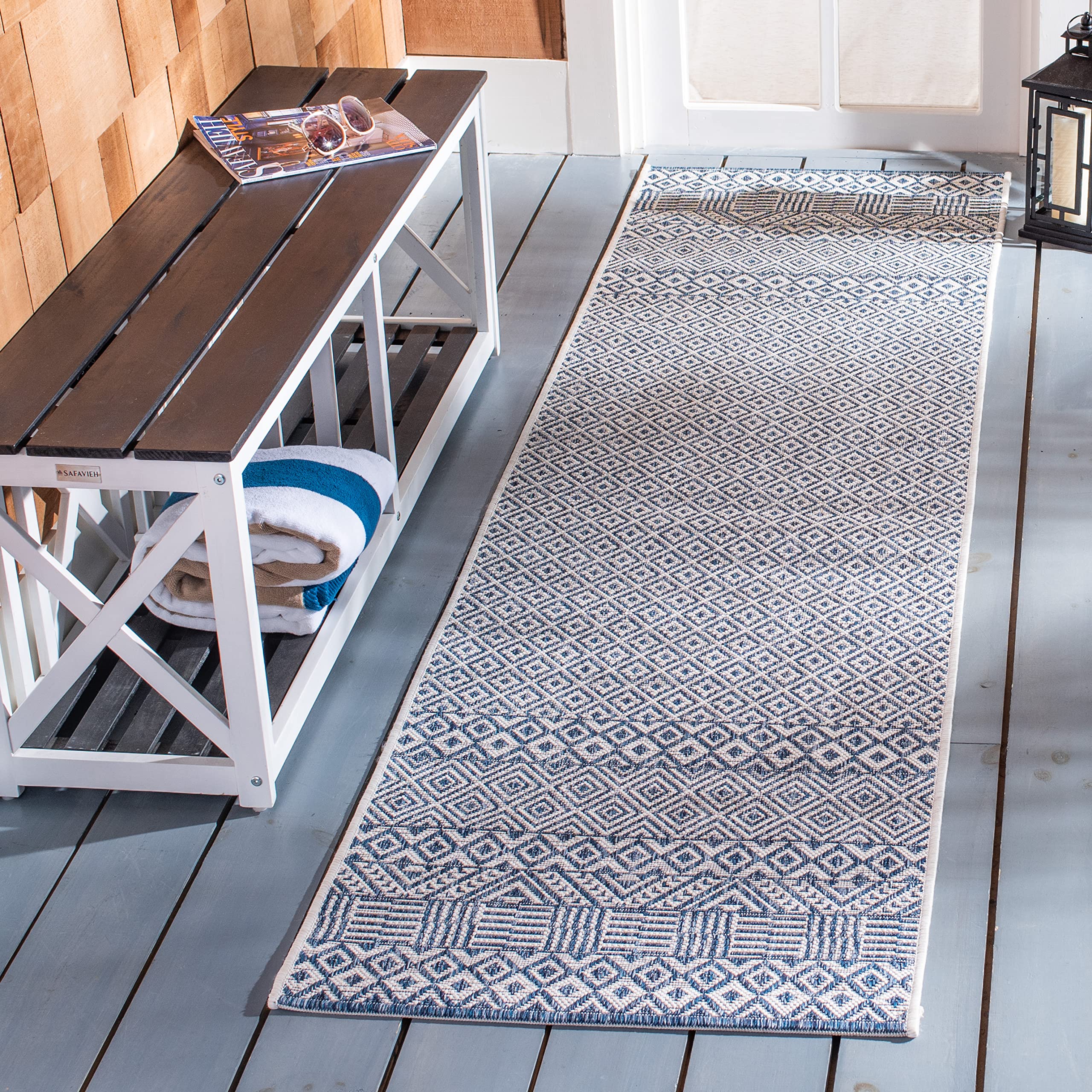 Safavieh Courtyard Collection 2'3' X 12' Blue/Navy Cy8235 Indoor/ Outside Waterproof Easy Cleansingpatio Backyard Mudroom Runner Mat