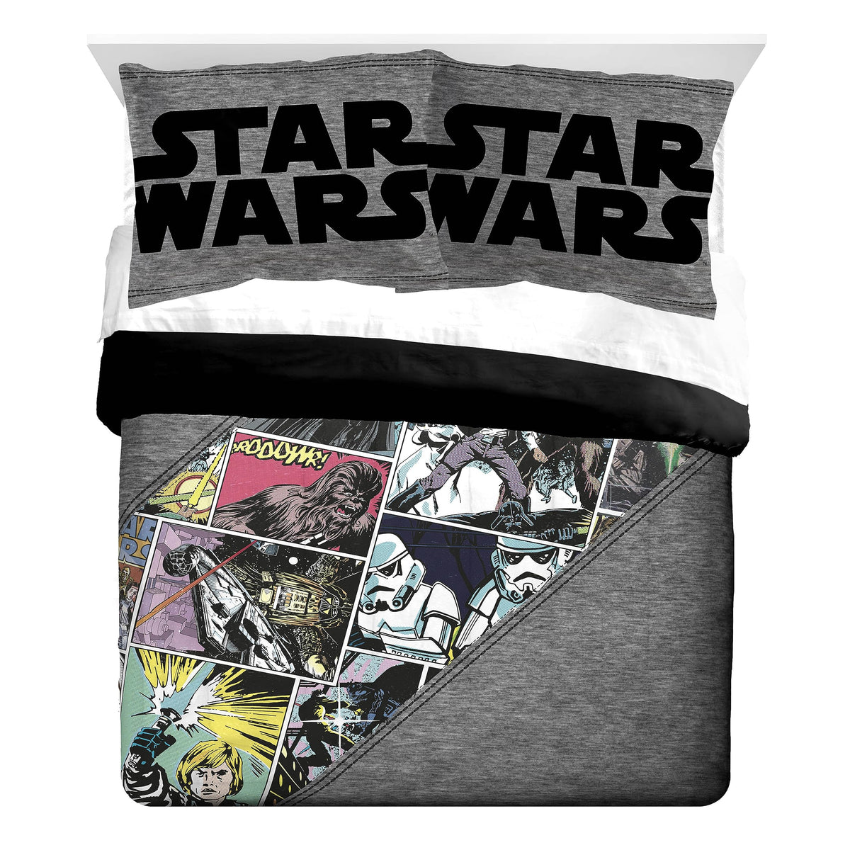 Jay Franco Star Wars Comic Queen Comforter & Sham Set - Kids Super Soft Bedding - Fade Resistant Microfiber (Official Star Wars