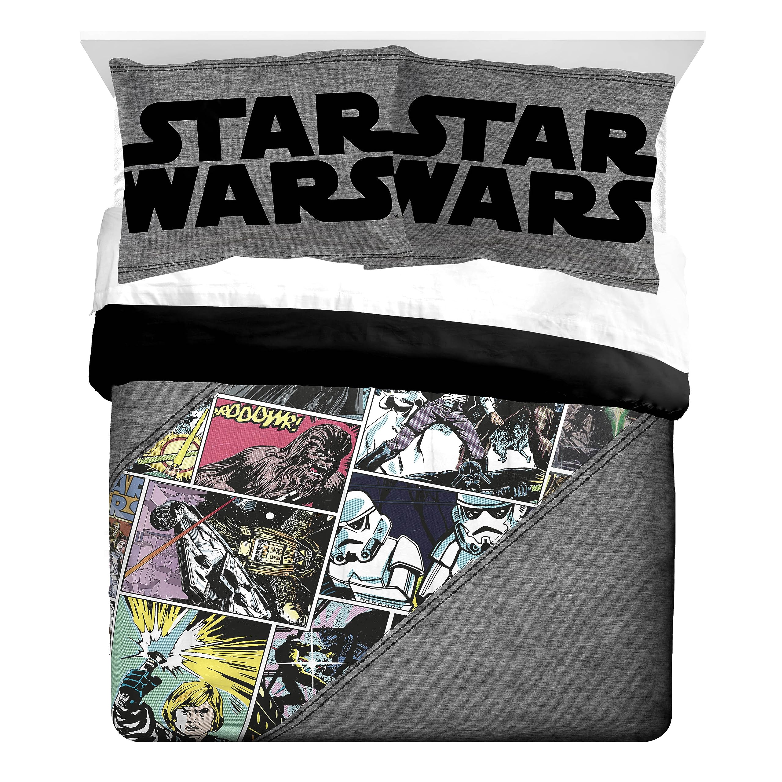 Jay Franco Star Wars Comic Queen Comforter & Sham Set - Kids Super Soft Bedding - Fade Resistant Microfiber (Official Star Wars