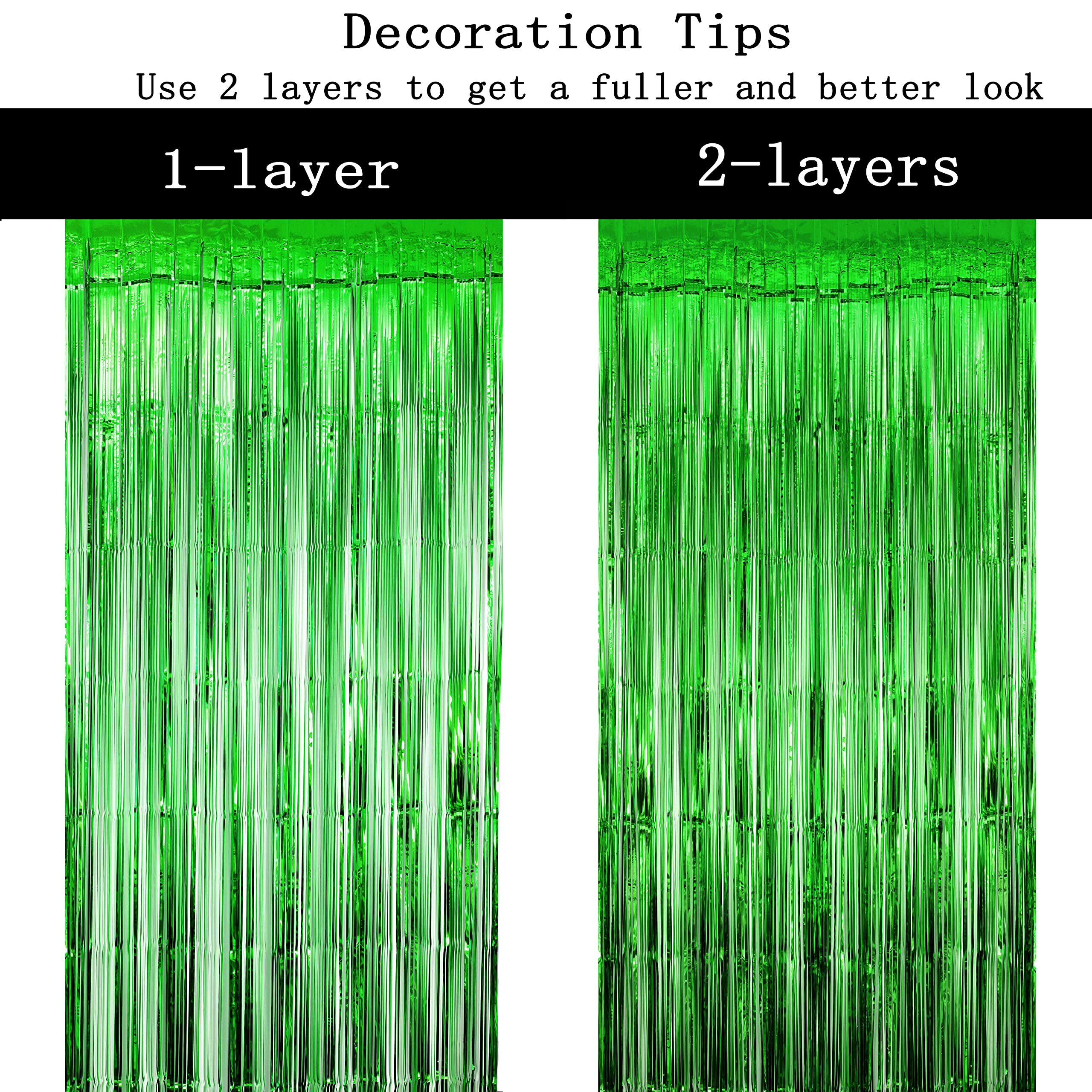 Green Tinsel Foil Fringe Curtains Tropical Jungle Safari Hawaiian Baby Shower Birthday Photo Backdrops Wedding Party Decor Photo