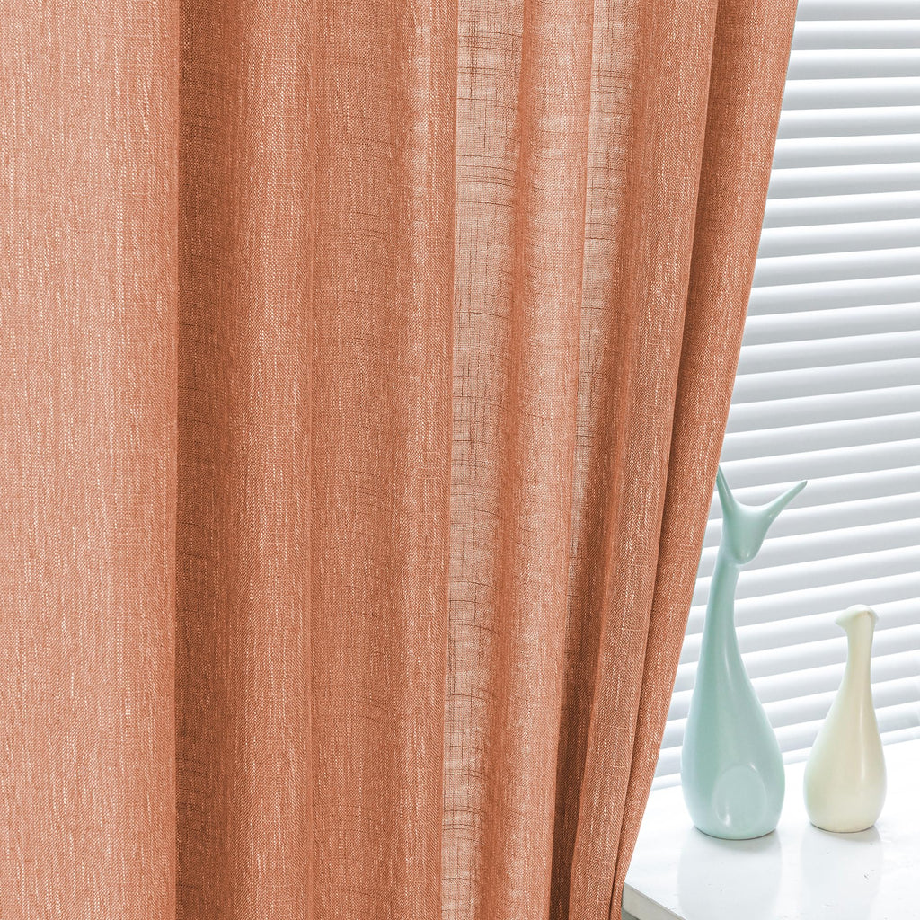 Mysky Home Orange Curtains For Bedroom Short Curtains For Small Window, Boho Semi Sheer Curtains 2 Panels Set Window Treatment Drapes Linen Style Texture For Closet/Kitchen, 50'X63', Burnt Orange