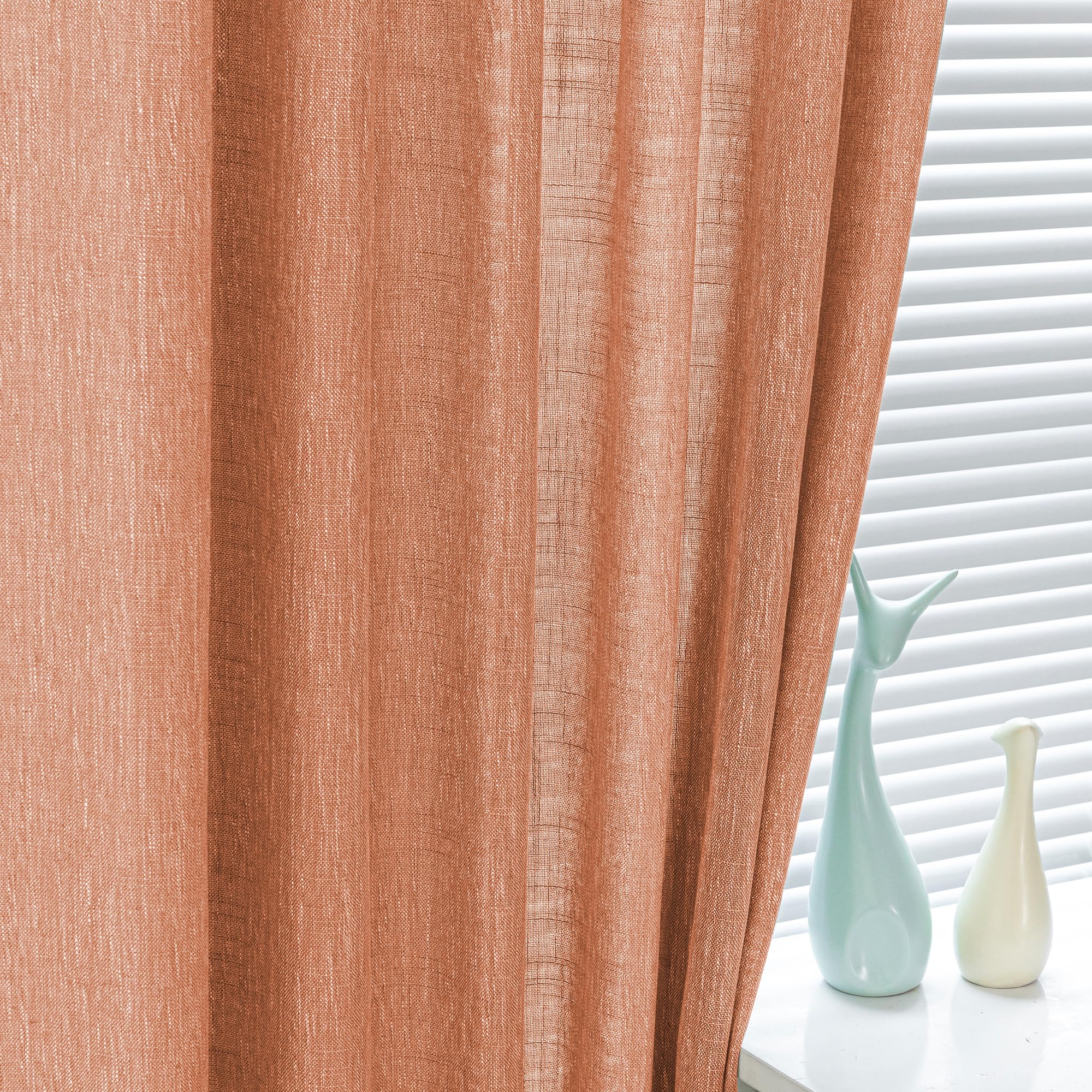 Mysky Home Orange Curtains For Bedroom Short Curtains For Small Window, Boho Semi Sheer Curtains 2 Panels Set Window Treatment Drapes Linen Style Texture For Closet/Kitchen, 50'X63', Burnt Orange