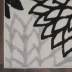 Nourison Aloha Indoor/Outdoor Black White 2'3' X 10' Area Rug, Tropical, Botanical, Easy -Cleaning, Non Shedding, Bed Room, Living Room, Dining Room, Deck, Backyard, Patio (2X10)