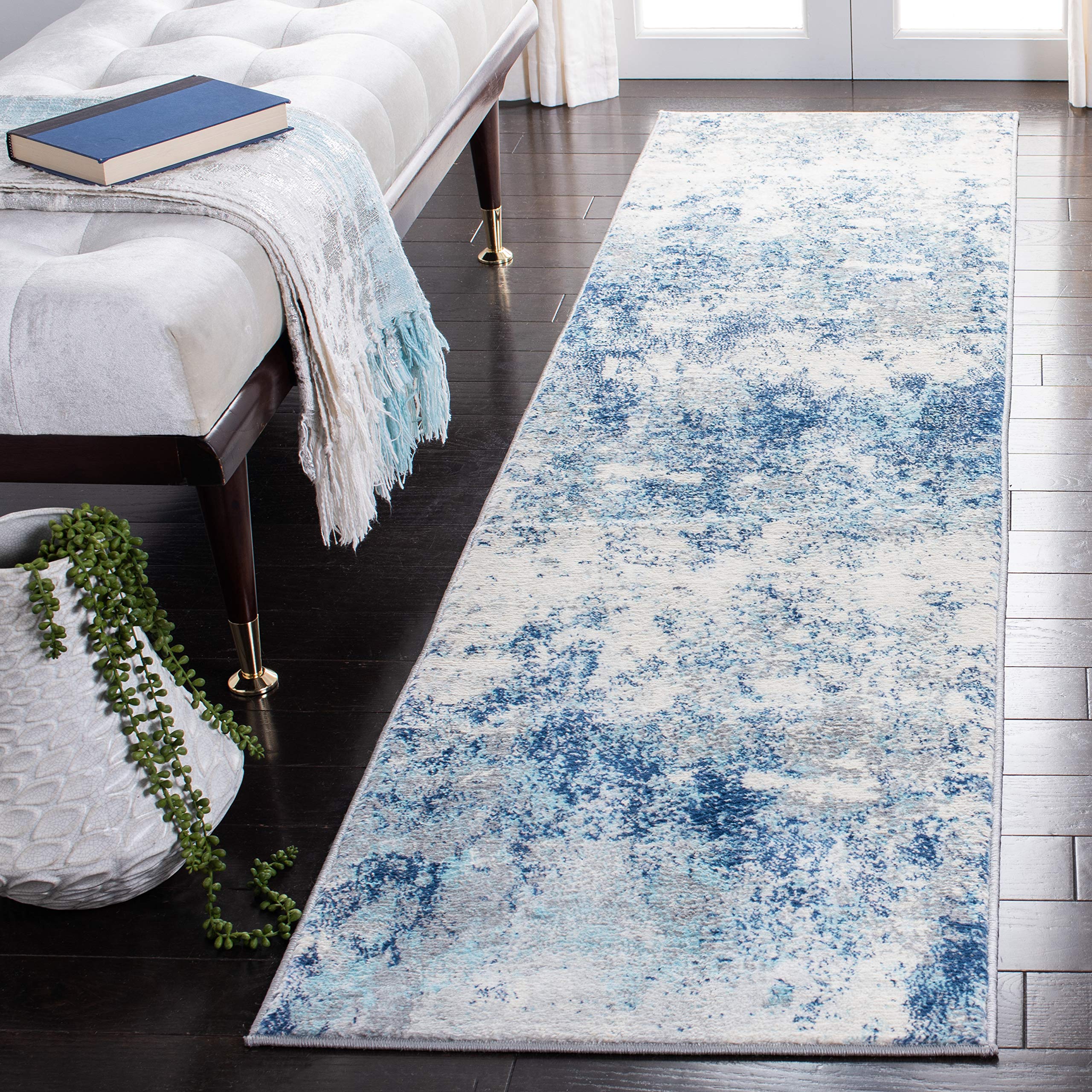 SAFAVIEH Brentwood Collection Runner Rug - 2 x 6, Ivory & Navy, Modern Abstract Design, Non-Shedding & Easy Care, Ideal for Hi