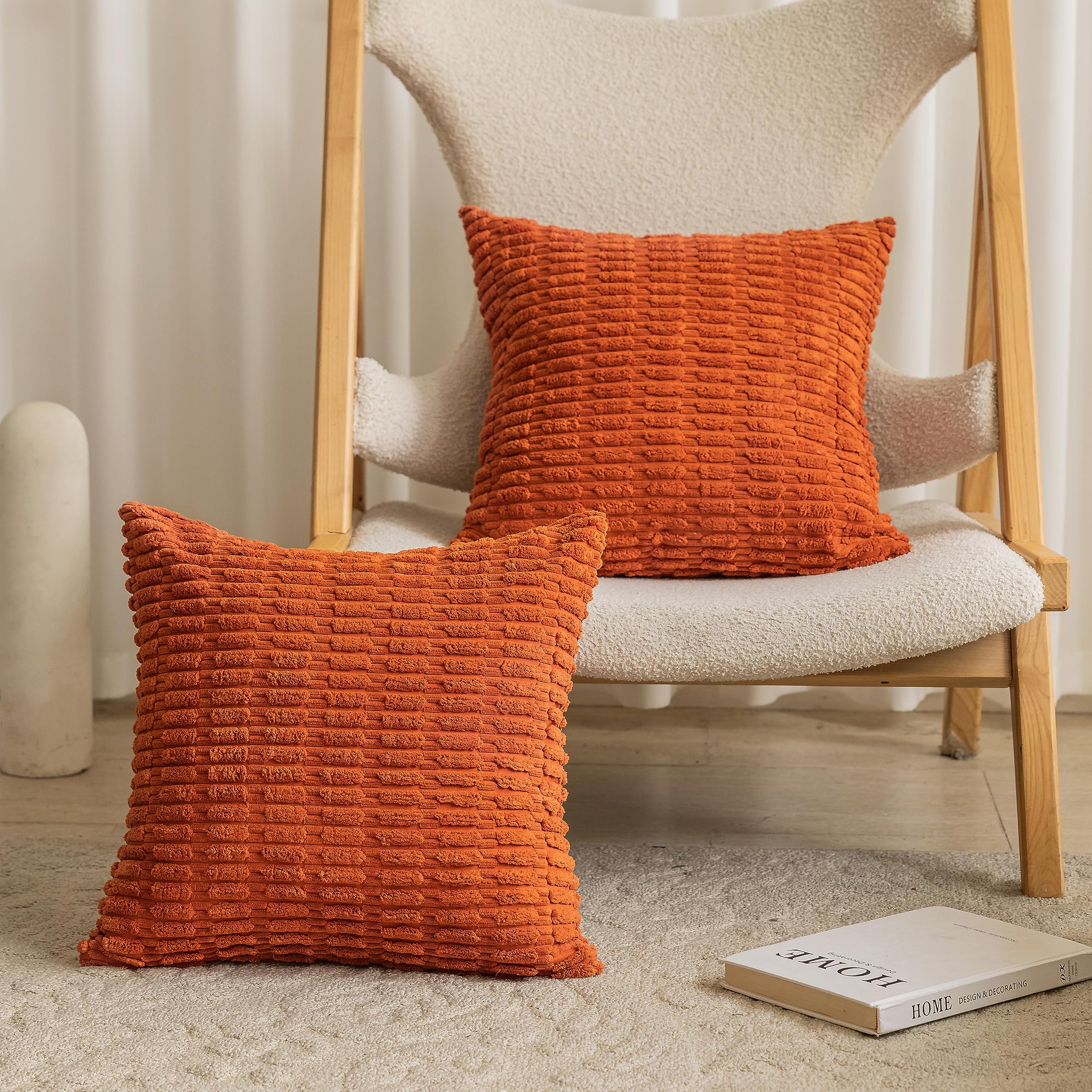Home Brilliant Pillow Covers 24 X 24 Fall Orange Decorative Accent Throw Pillow Covers Soft Corduroy Striped Euro Pillowcases Fo