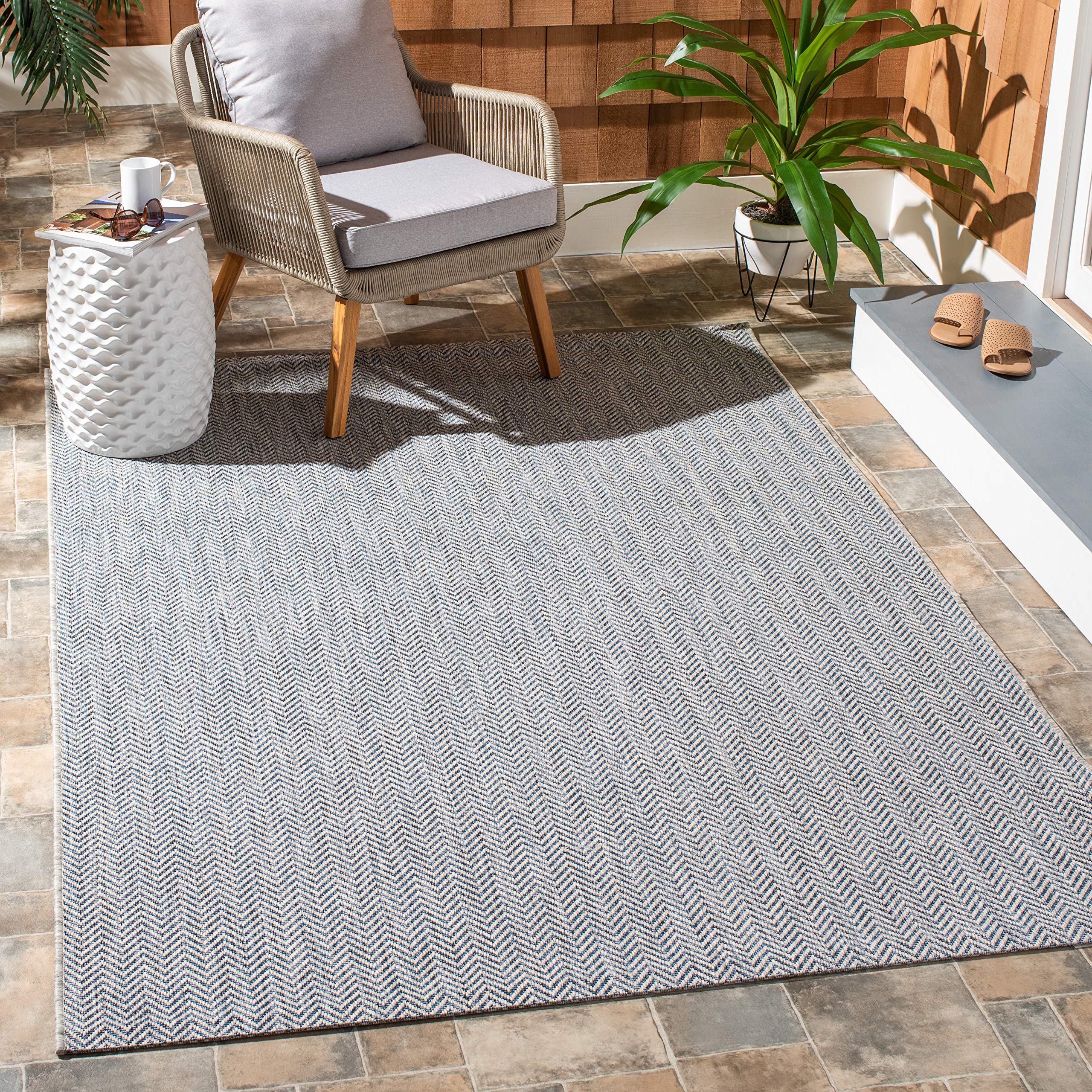 Safavieh Courtyard Collection 4' Square Grey/Navy Cy8022 Indoor/ Outdoor-Waterproof Easy--Cleaning Patio Backyard Mudroom Accent