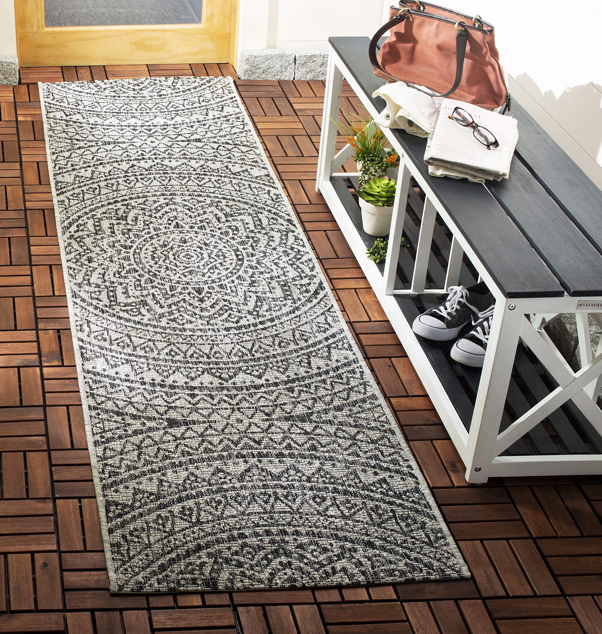 Safavieh Courtyard Collection 2'3' X 10' Light Grey/Black Cy8734 Indoor/ Outdoor Waterproof Easy Cleaning Patio Backyard Mudroom Runner Rug