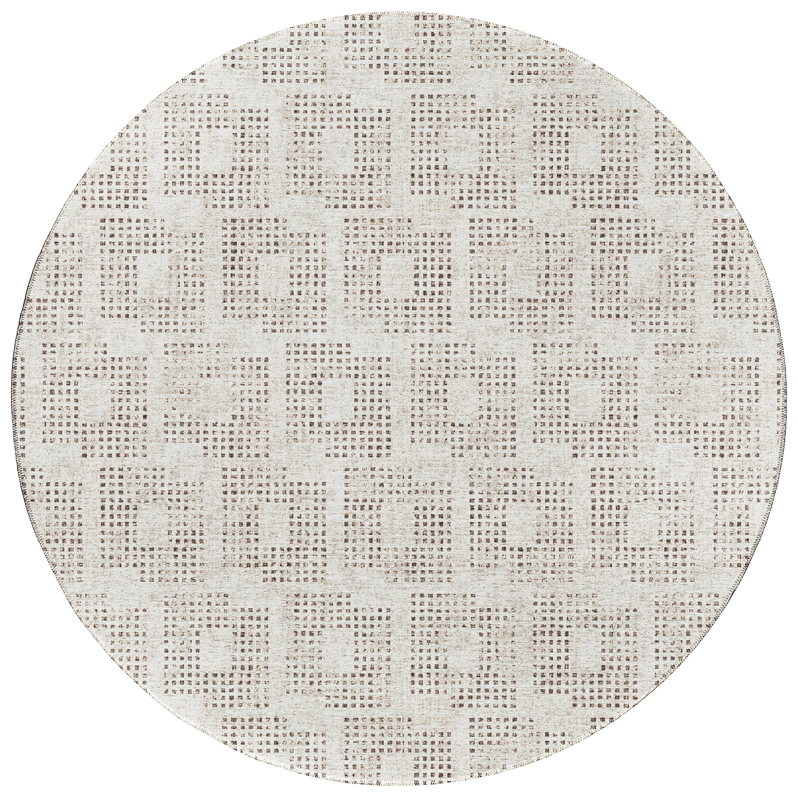 Addison Rugs Eleanor Aer31 Beige 8' X 8' Indoor Outdoor Round Rug, Easy Clean, Machine Washable, Non Shedding, Bedroom, Living Room, Dining Room, Kitchen, Patio Rug