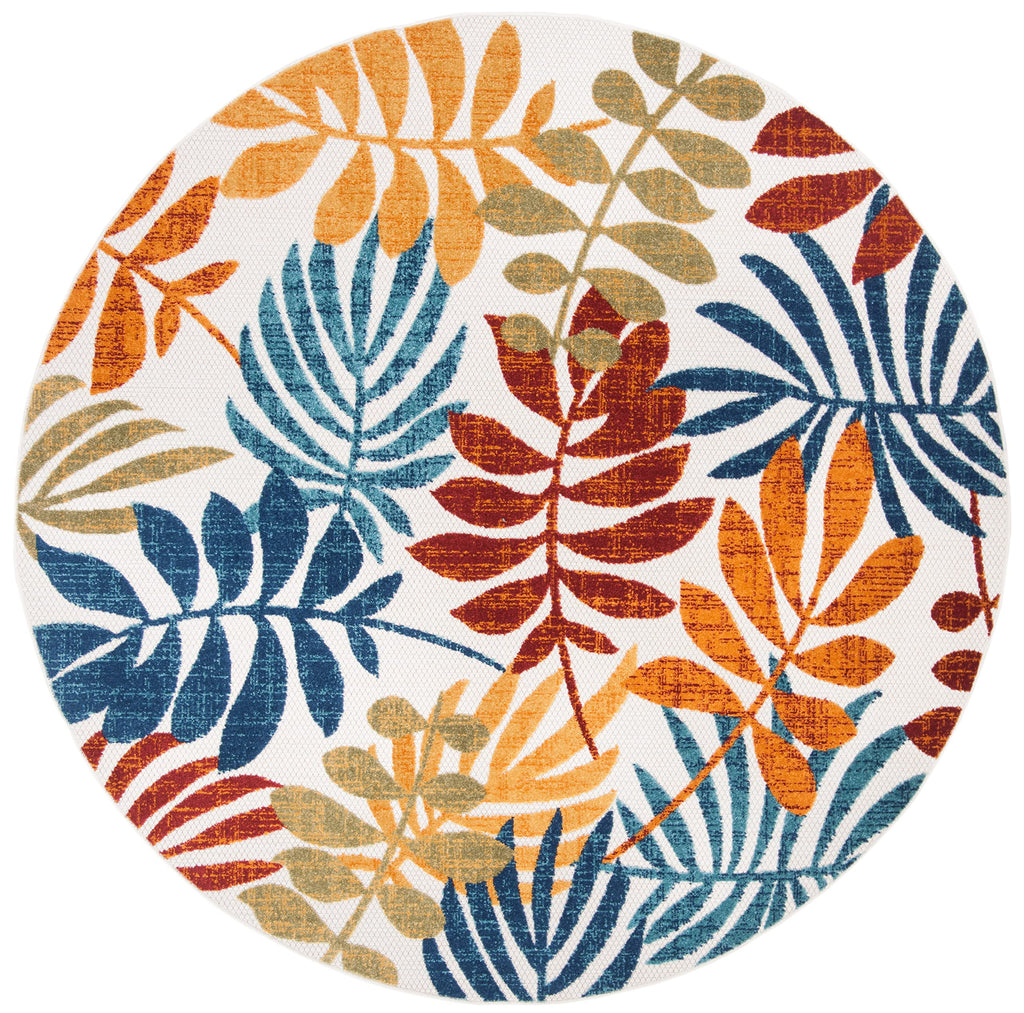 Safavieh Cabana Collection 5'3' Round Cream/Red Cbn814A Botanical Indoor/ Outdoor Non-Shedding Easy Patio Backyard Porch Deck Mudroom Area Rug