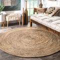 nuLOOM 7 Round Rigo Jute Hand Woven Area Rug, Natural, Solid Farmhouse Design, Natural Fiber, For Bedroom, Living Room, Dining R