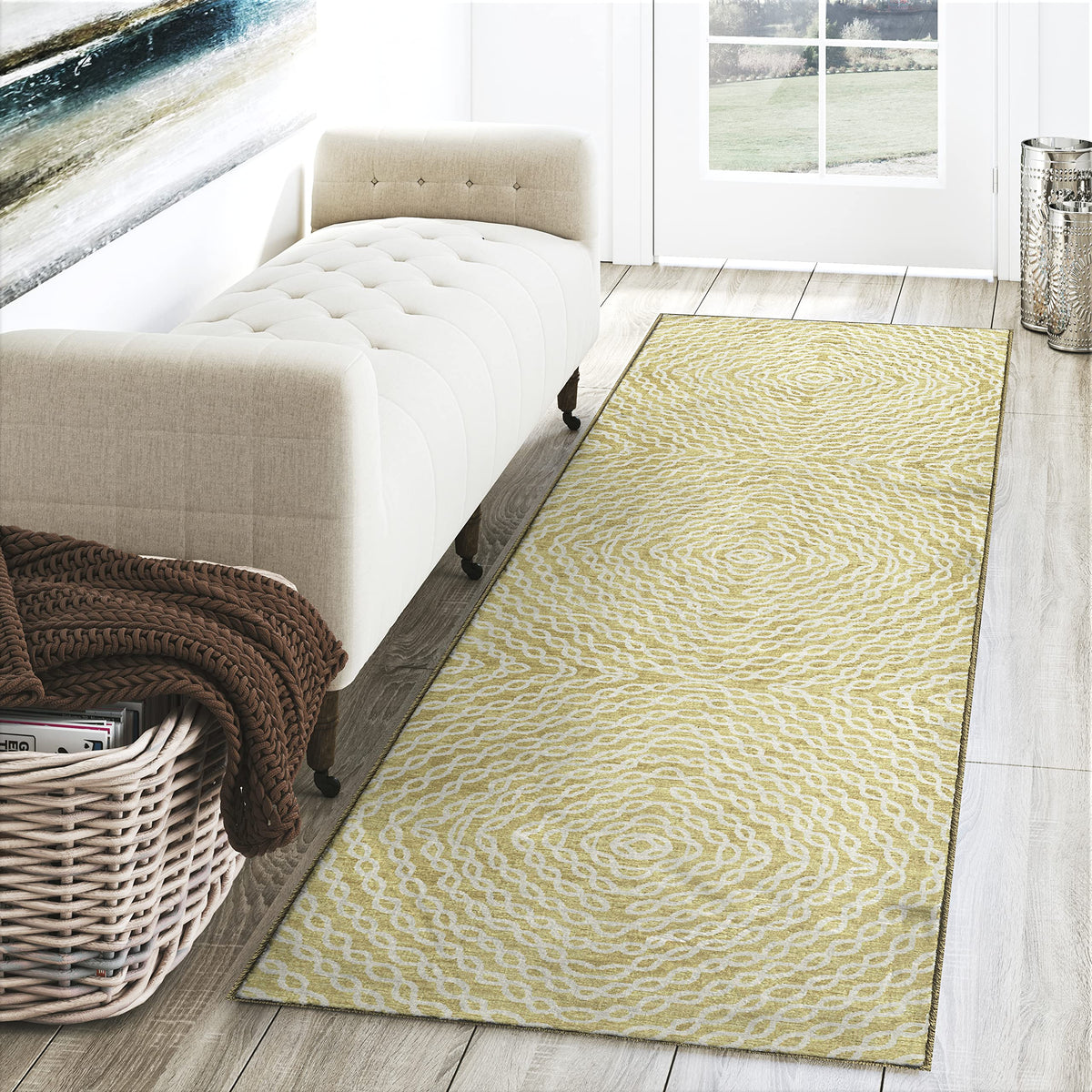 Dalyn Rug Company Brisbane Br3 Geometric Chain Links Gold 2'3&quot; X 7'6&quot;