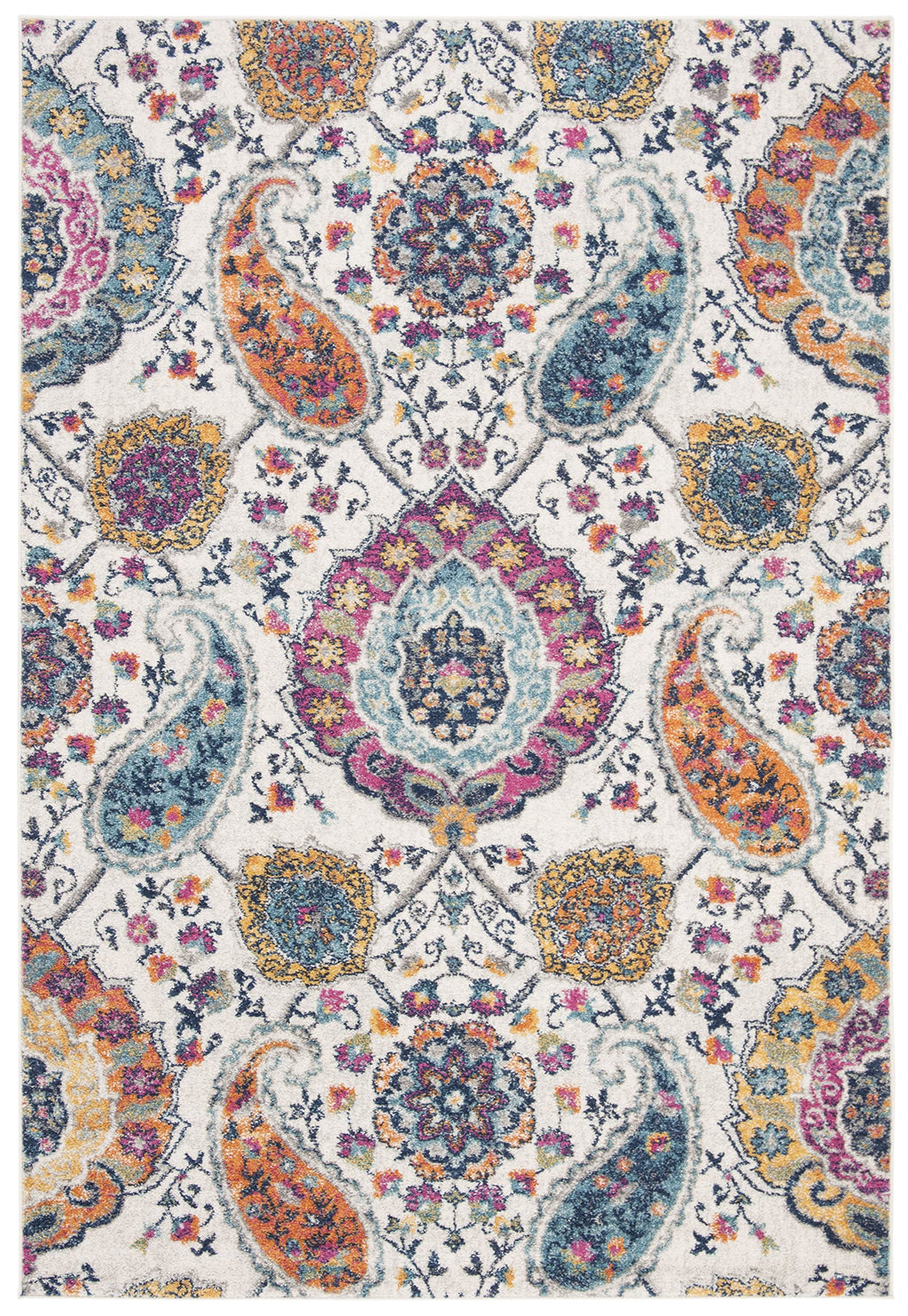 Safavieh Madison Collection Accent Rug - 4' X 6', Cream & Multi, Boho Chic Glam Paisley Design, Non-Shedding & Easy Care, Ideal