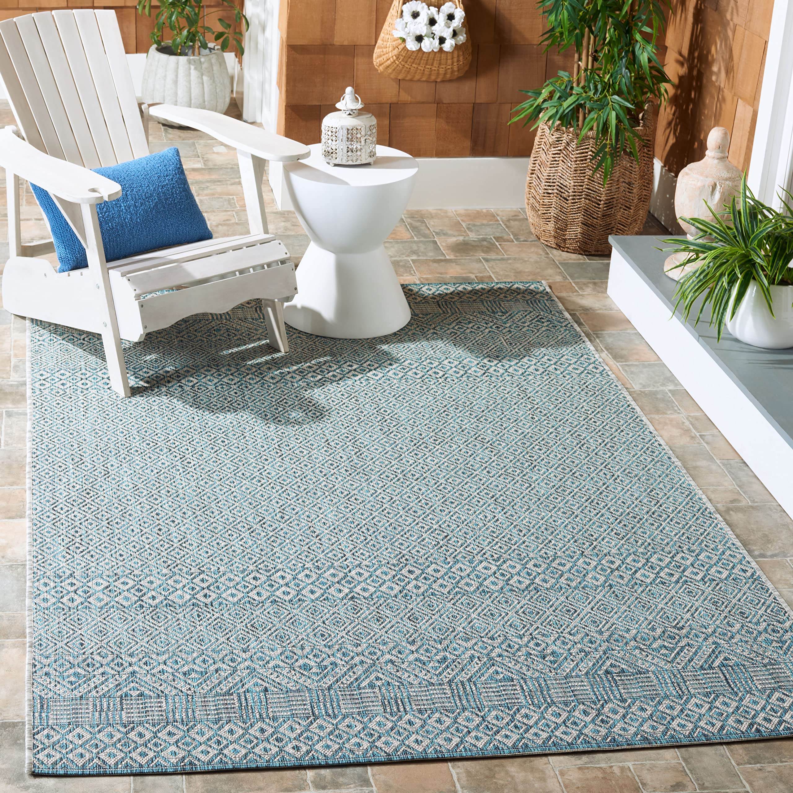 Safavieh Courtyard Collection 4' X 5'7' Grey/Aqua Cy8235 Indoor/ Outside Waterproof Easy Cleansingpatio Backyard Mudroom Area Mat