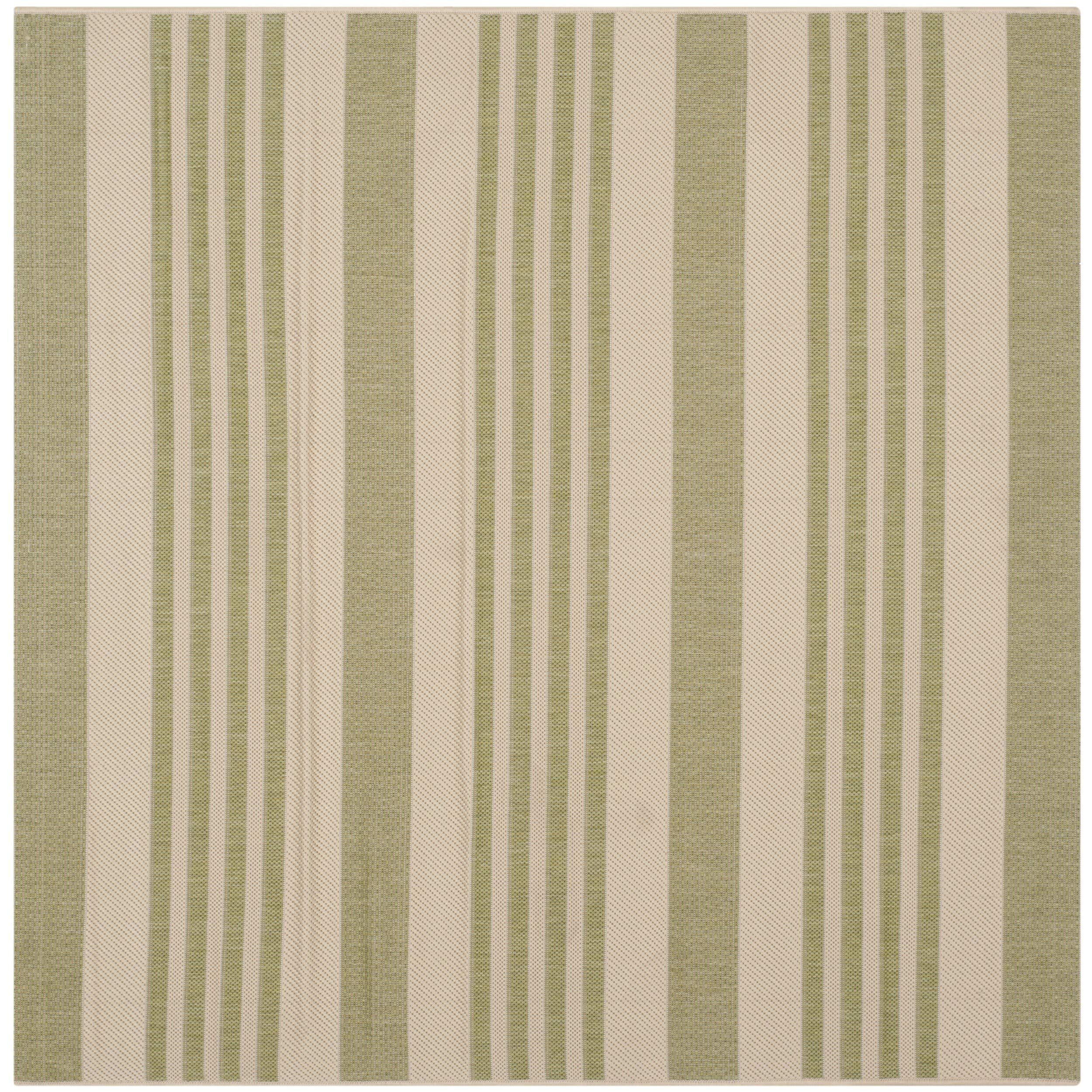 SAFAVIEH Courtyard Collection Area Rug - 5'3'' Square, Beige & Sweet Pea, Stripe Design, Non-Shedding & Easy Care, Indoor/Outdoo