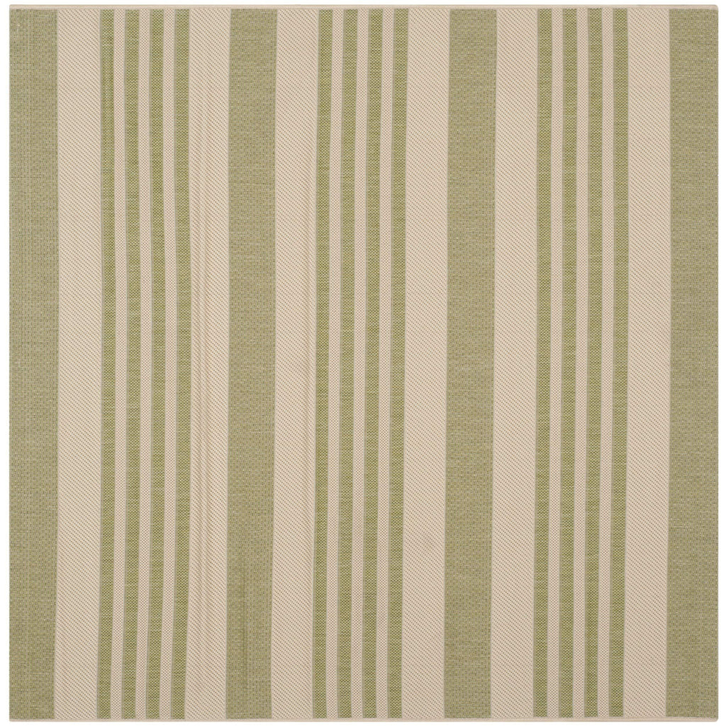 SAFAVIEH Courtyard Collection Area Rug - 5'3'' Square, Beige & Sweet Pea, Stripe Design, Non-Shedding & Easy Care, Indoor/Outdoo