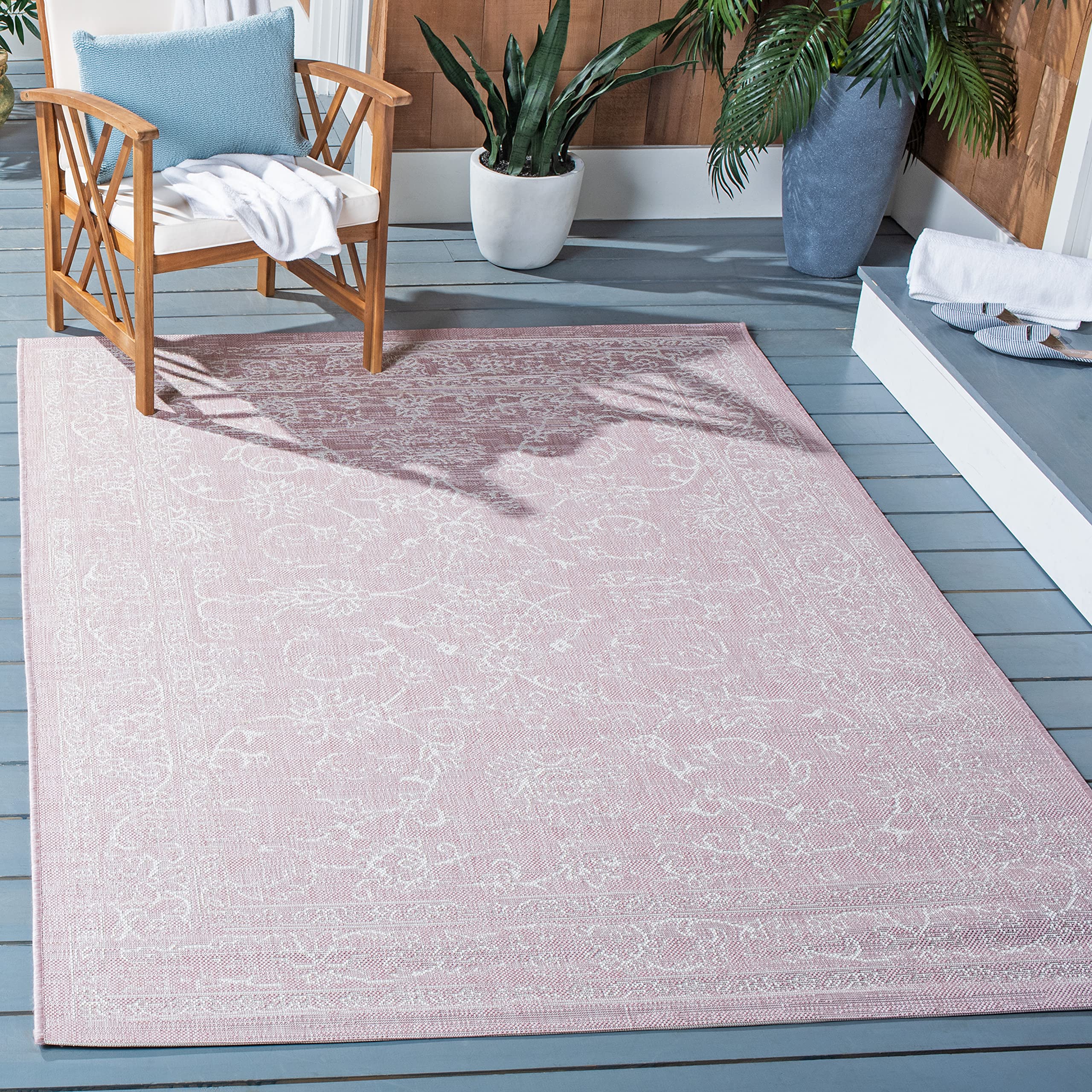 Safavieh Courtyard Collection 4' X 5'7' Soft Pink/Ivory Cy8680 Indoor/ Outside Waterproof Easy Cleansingpatio Backyard Mudroom