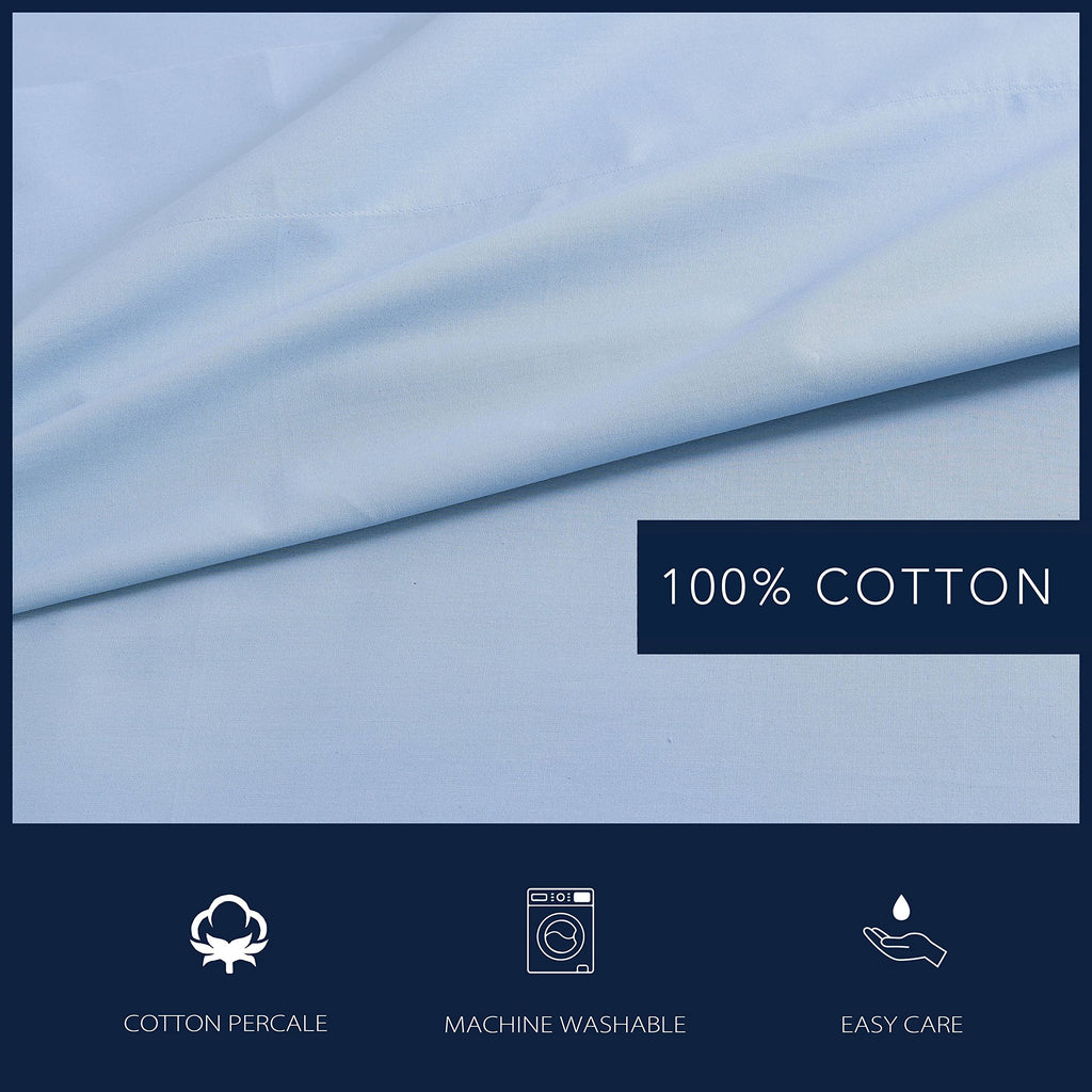 Nautica- Queen Sheet Set, Cotton Percale Bedding Set, Crisp & Cool, Lightweight & Breathable (Solid Light Blue, Queen)