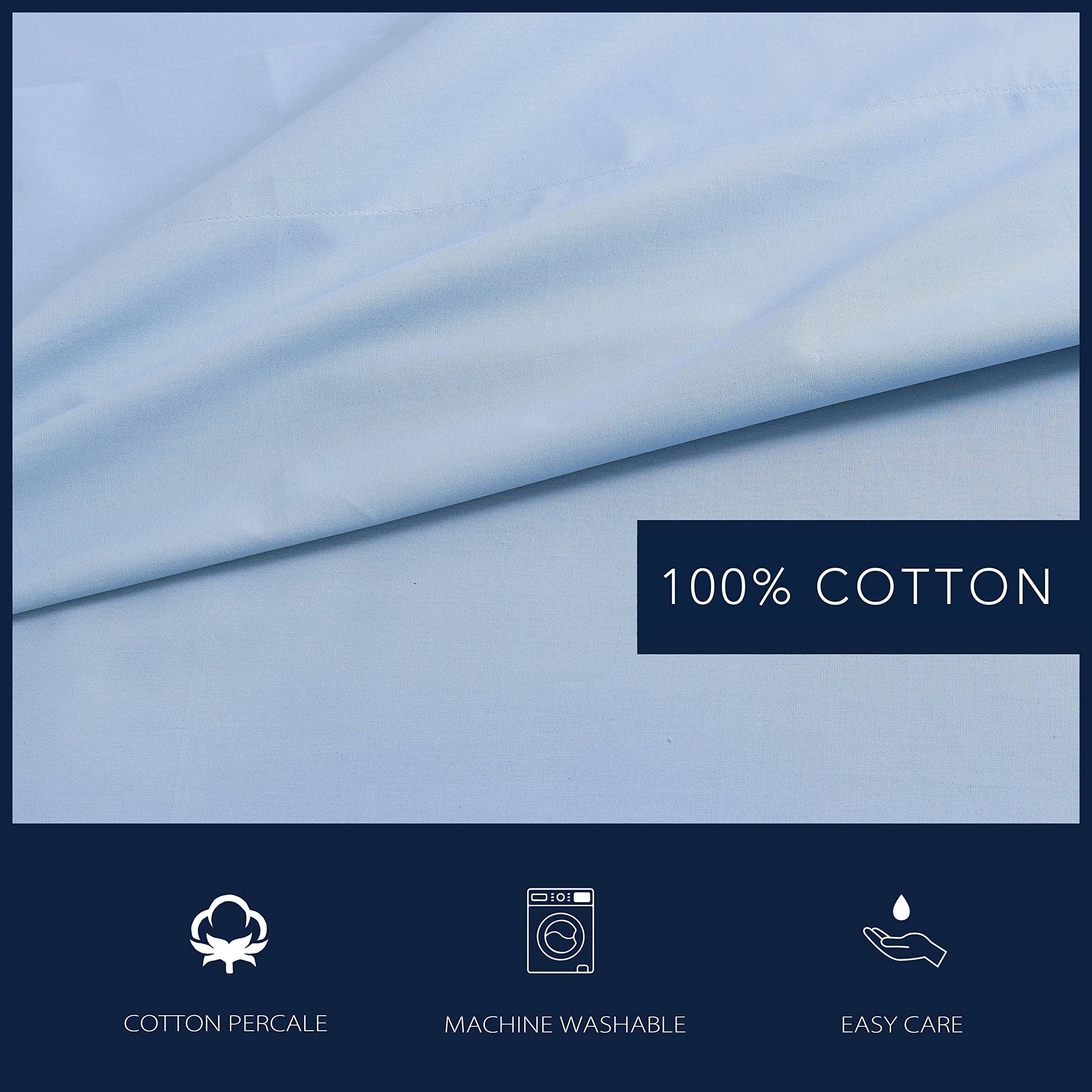 Nautica- Queen Sheet Set, Cotton Percale Bedding Set, Crisp & Cool, Lightweight & Breathable (Solid Light Blue, Queen)