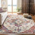 SAFAVIEH Crystal Collection Area Rug - 5 Square, Light Blue & Burgundy, Medallion Distressed Design, Non-Shedding & Easy Care, 