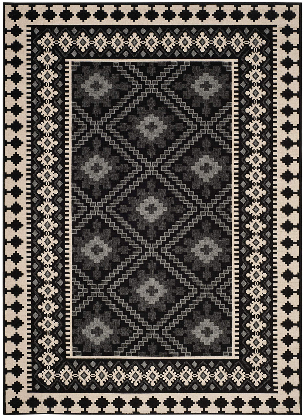 Safavieh Veranda Collection Area Rug - 6'7' X 9'6', Black & Creme, Boho Design, Non-Shedding & Easy Care, Indoor/Outdoor & Washable-Ideal For Patio, Backyard, Mudroom (Ver099-0421)