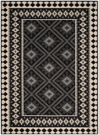 Safavieh Veranda Collection Area Rug - 6'7' X 9'6', Black & Creme, Boho Design, Non-Shedding & Easy Care, Indoor/Outdoor & Washable-Ideal For Patio, Backyard, Mudroom (Ver099-0421)