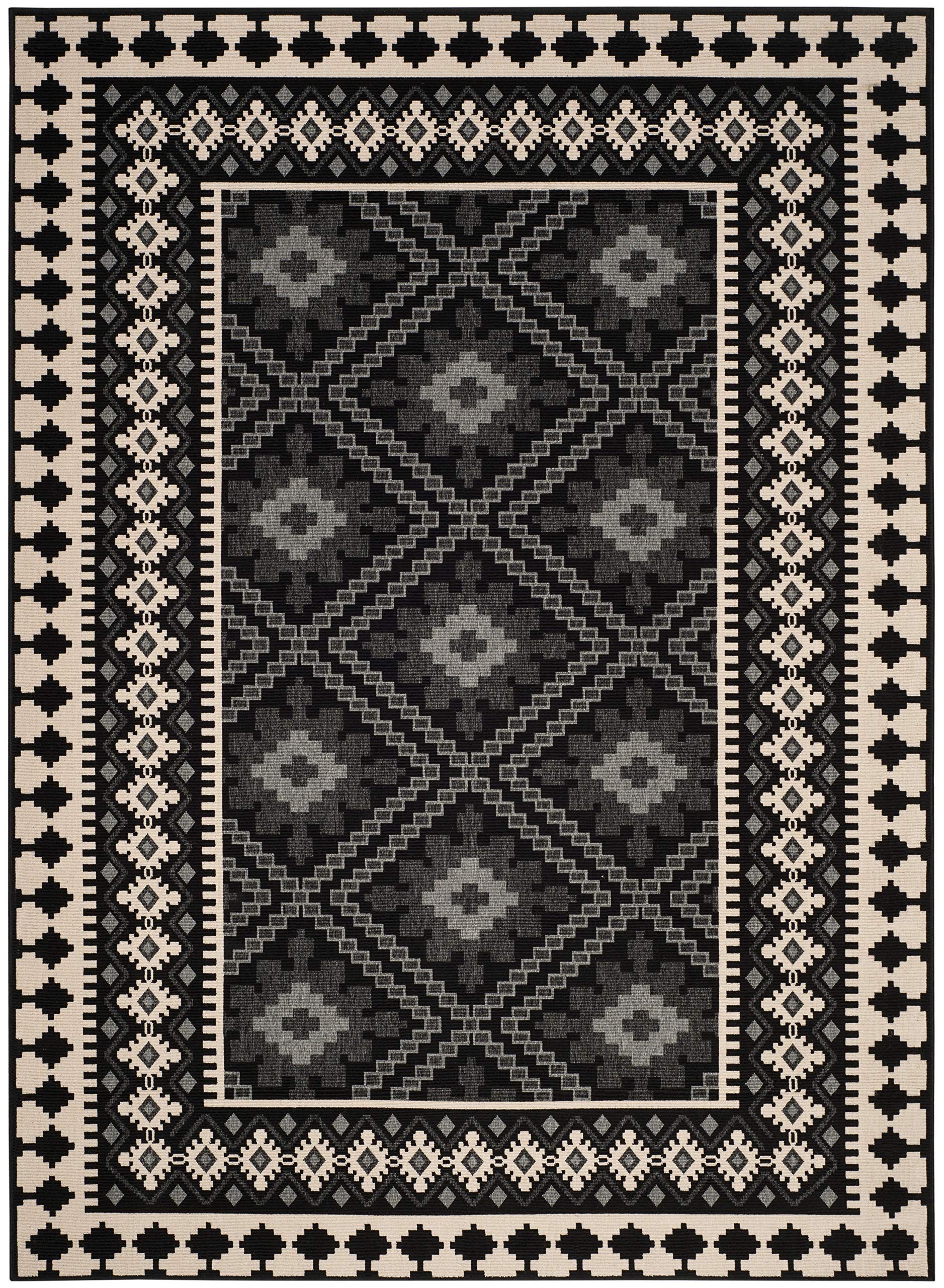 Safavieh Veranda Collection Area Rug - 6'7' X 9'6', Black & Creme, Boho Design, Non-Shedding & Easy Care, Indoor/Outdoor & Washable-Ideal For Patio, Backyard, Mudroom (Ver099-0421)