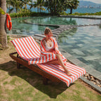 Arkwright California Chaise Lounge Cover - Case Of 12 - Striped Soft Cotton Cabana Towel With Pocket Holder For Beach Pool Outdoor Chair, 30 X 85 In., Coral