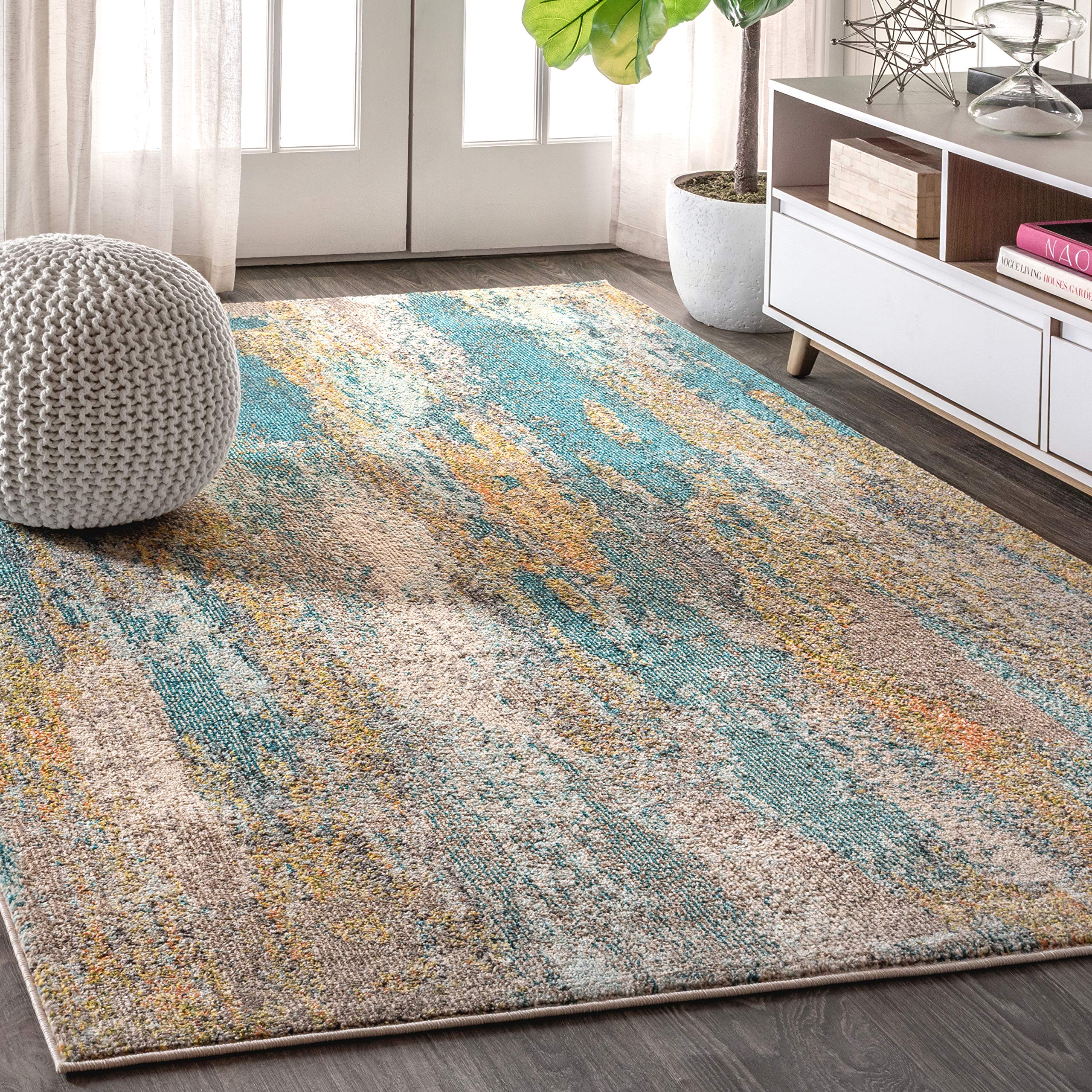JONATHAN Y CTP106A-8 Contemporary POP Modern Abstract Vintage Waterfall Blue/Brown/Orange 8 ft. x 10 ft. Area-Rug, Bohemian,Easy