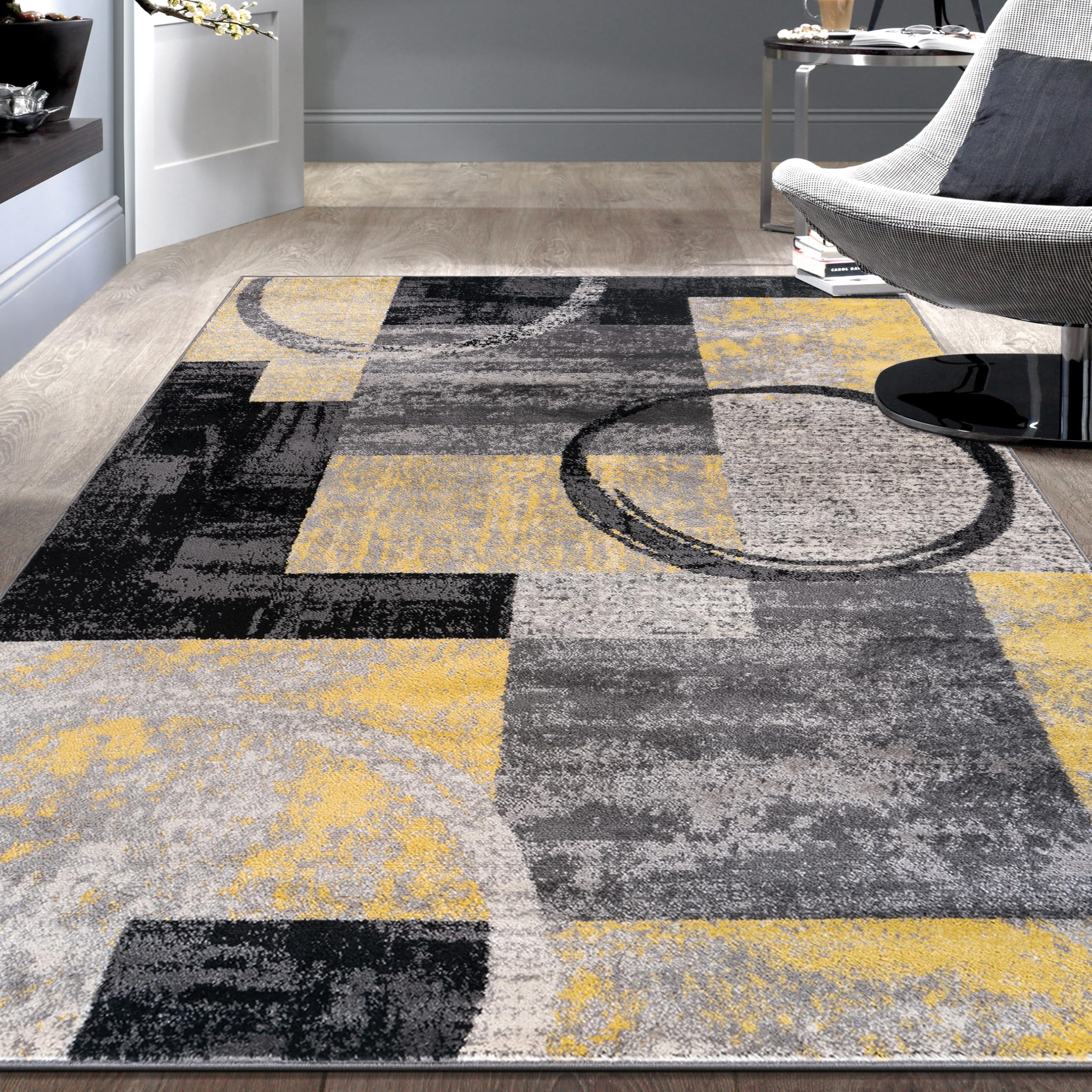 Rugshop Contemporary Abstract Circle Design Soft Area Rug 3'3'' x 5' Yellow