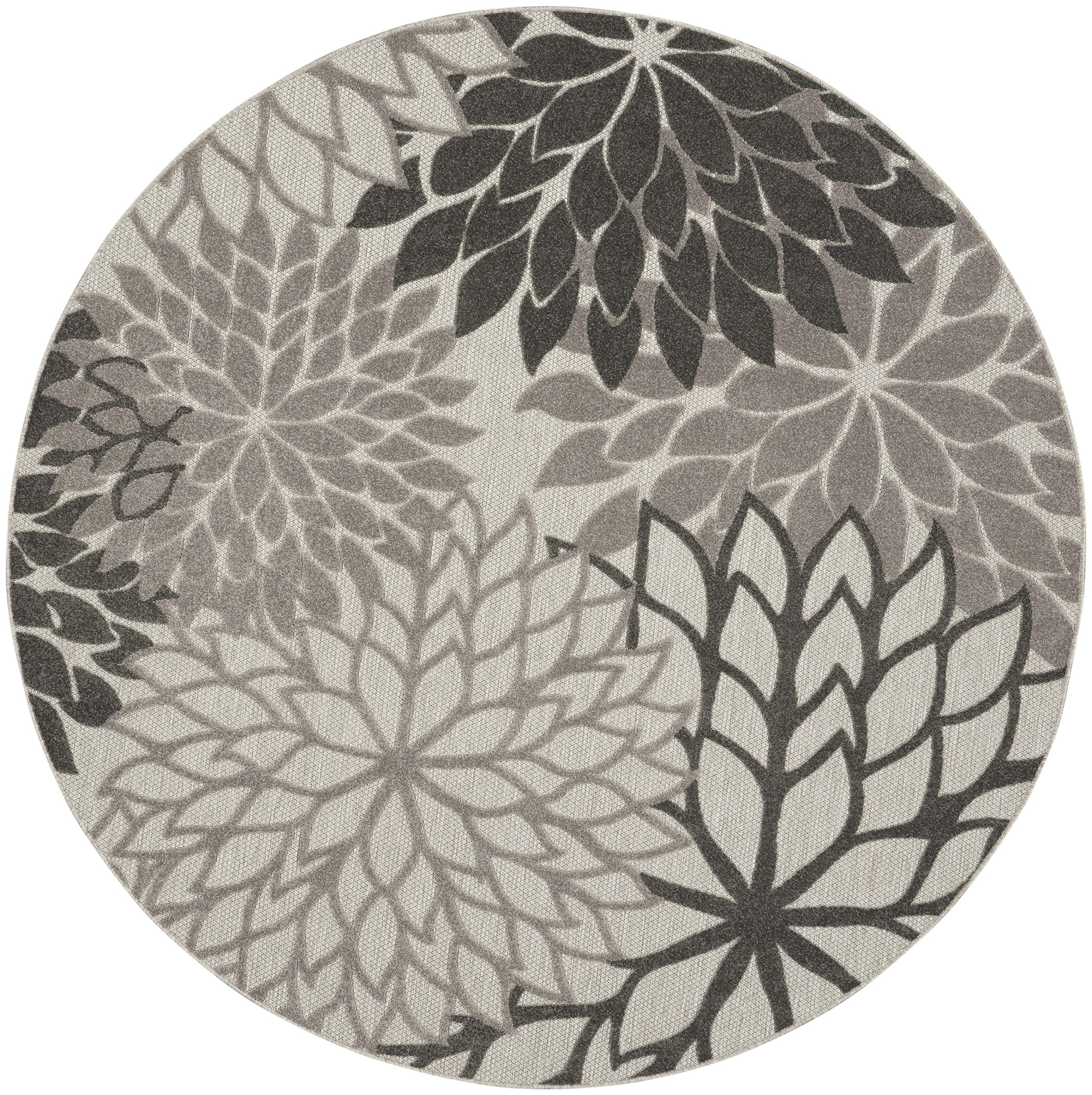 Nourison Aloha Indoor/Outdoor Floral Silver Grey 7'10' X Round Area Rug, (8' Round)