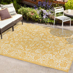 Jonathan Y Smb100E-4 Tela Bohemian Textured Weave Floral Indoor Outdoor Area Rug, Coastal, Traditional, Transitional Easy Cleaning,Bedroom,Kitchen,Backyard,Patio,Non Shedding, Yellow/Cream, 4 X 6