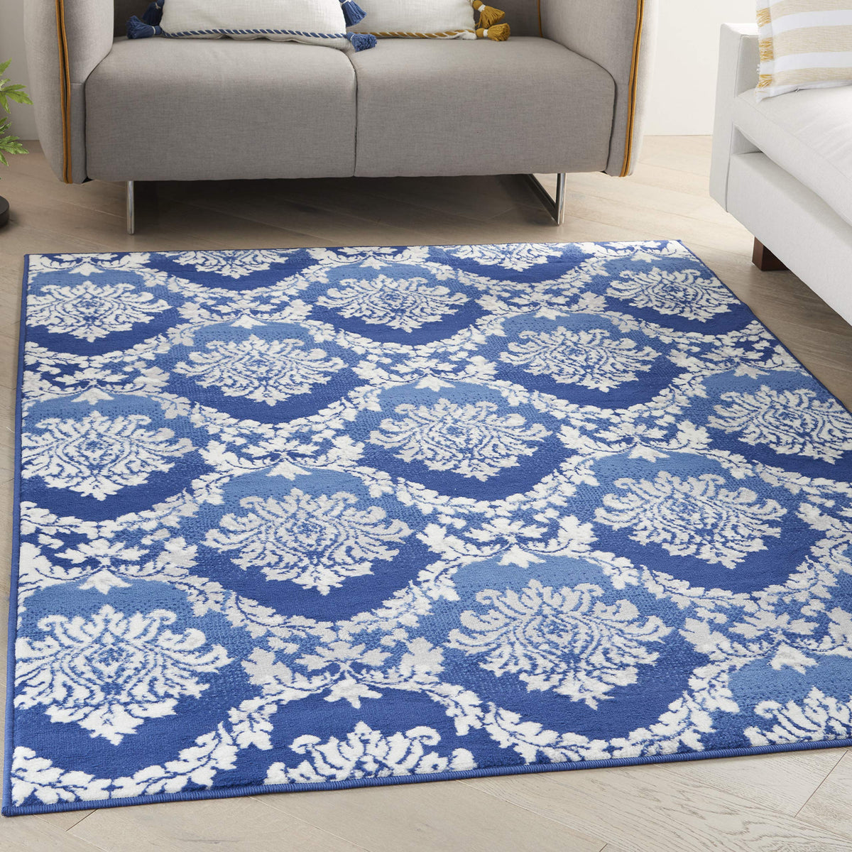 Nourison Whimsicle Damask Blue 4' X 6' Area Rug, Easy Cleaning, Non Shedding, Bed Room, Living Room, Dining Room, Kitchen (4X6)