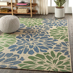 Jonathan Y Smb110B-4 Zinnia Modern Floral Textured Weave Indoor Outdoor Area-Rug Bohemian Coastal Easy-Cleaning Bedroom Kitchen Backyard Patio Non Shedding, 4 X 6, Navy/Green