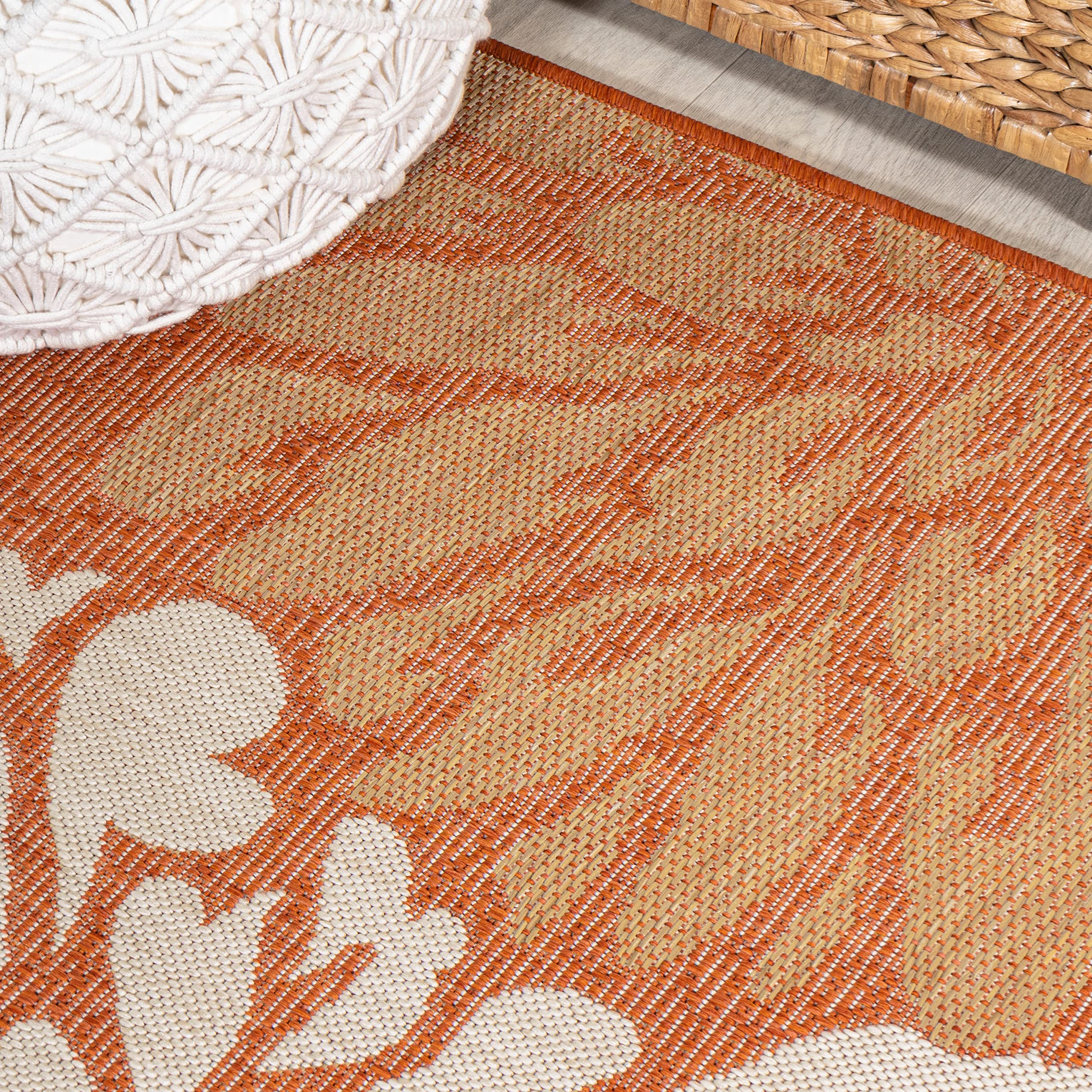Jonathan Y Smb110E-8 Zinnia Modern Floral Textured Weave Indoor Outdoor Area-Rug, Bohemian Coastal Mediterranean Easy-Cleaning,Bedroom,Kitchen,Backyard,Patio,Non Shedding, 8 X 10, Orange/Cream