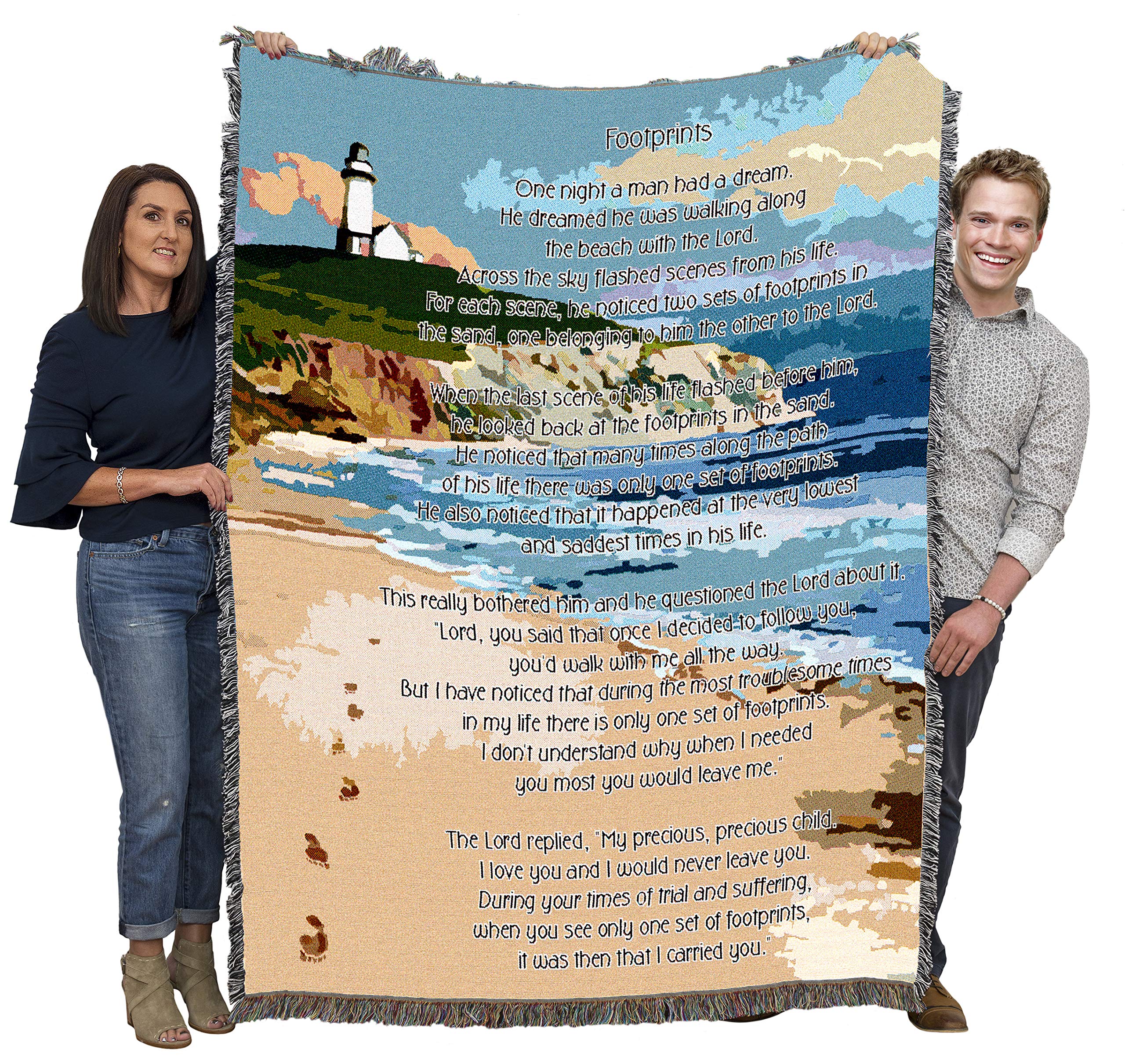 Pure Country Weavers Jesus Footprints In The Sand 1 Blanket 1 -Religious Gift Tapestry Throw Woven From Cotton - Made In The Usa