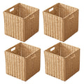 13x13x13 Storage Cube Bins Set of 4, Paper Rope Hand Woven Storage Basket with Handles, Collapsible Square Storage Cubes for She