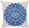Exotic India BrightWhite Cushion Cover With Large Embroidered Floral Patch  Pure Cotton