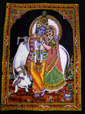Krishna Radha Painting Art Handmade Miniature Hindu Indian Religious Ethnic Tapestry 40 X 30