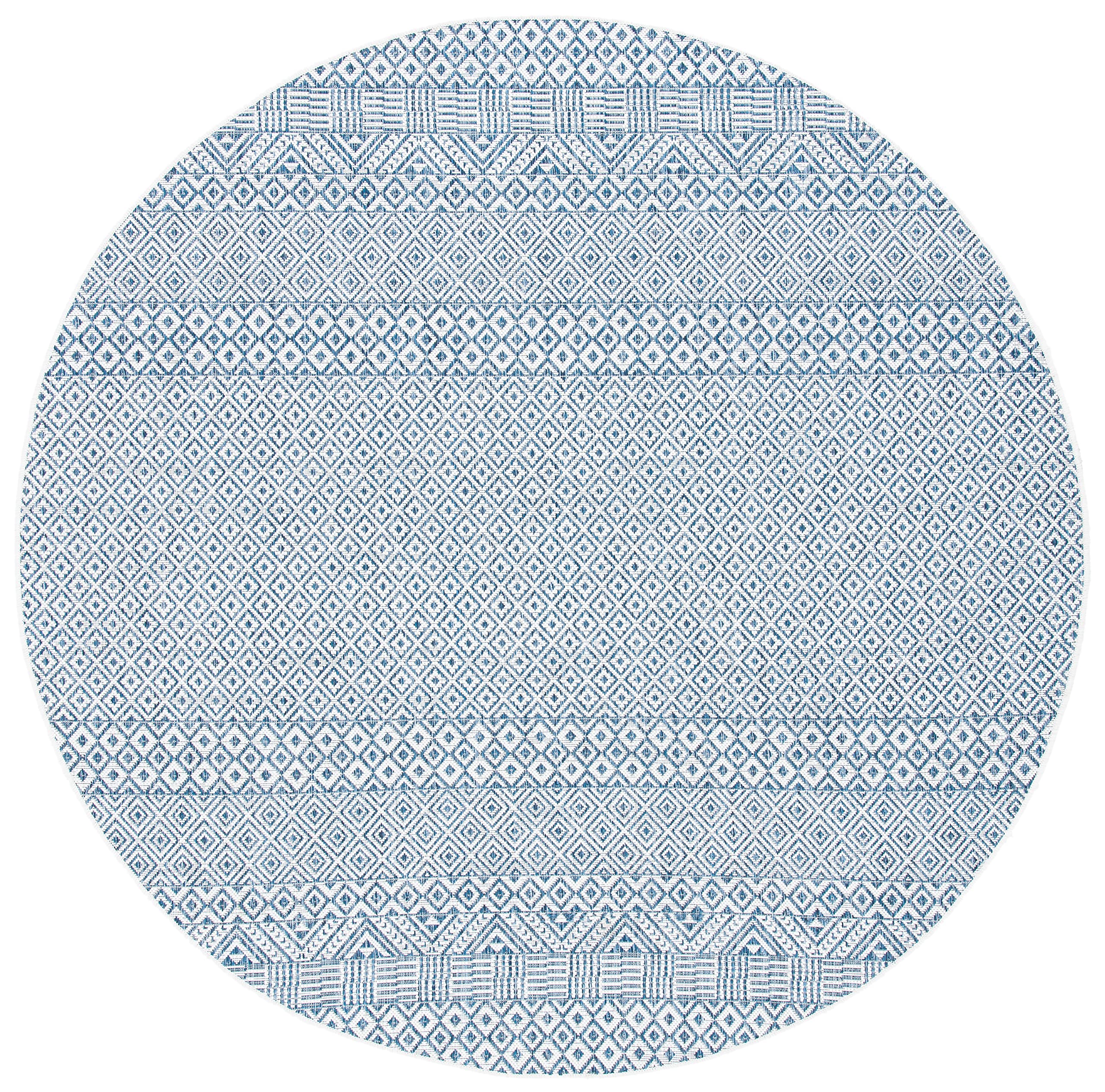 Safavieh Courtyard Collection 5'3' Round Blue/Navy Cy8235 Indoor/ Outside Waterproof Easy Cleansingpatio Backyard Mudroom Area Mat