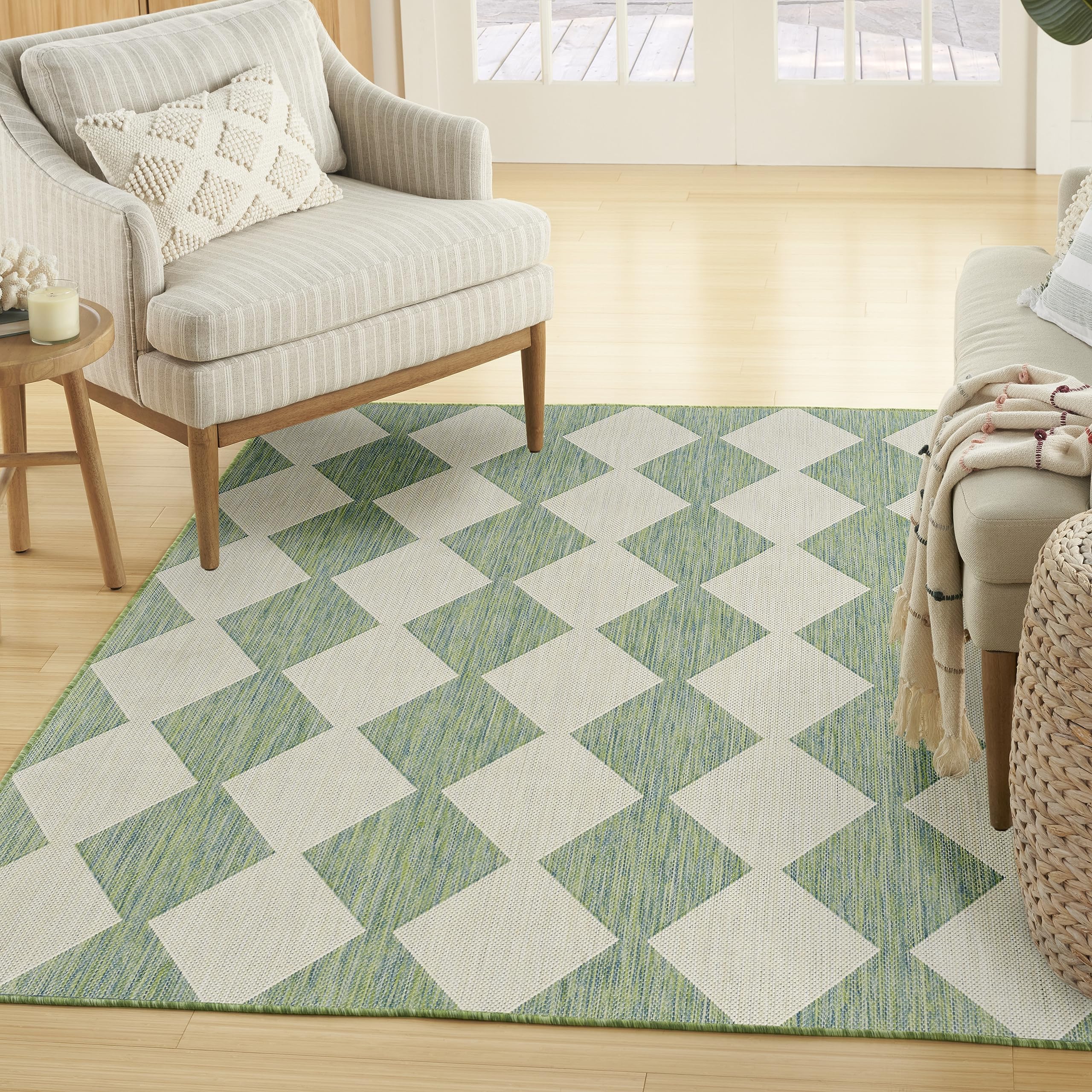 Nourison Positano Indoor/Outdoor Blue Green 4' X 6' Area Rug, Easy Cleaning, Non Shedding, Bed Room, Living Room, Dining Room, Backyard, Deck, Patio (4X6)