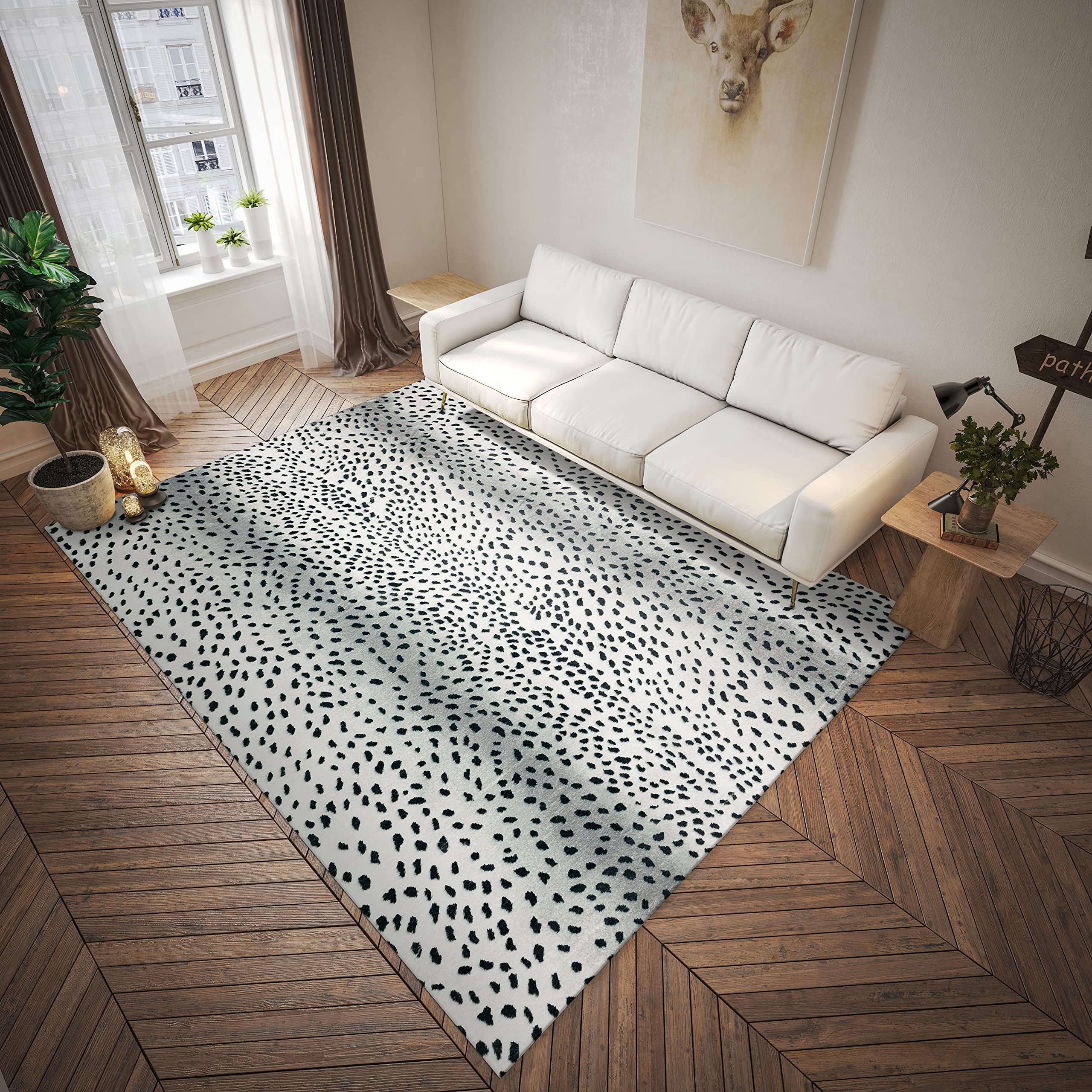 Dalyn Rugs Akina Antelope Animal Print Ak3 Faux Fur Ivory 5' X 7'6"