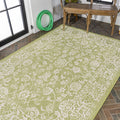 Jonathan Y Smb100D-3 Tela Bohemian Textured Weave Floral Indoor Outdoor Area Rug, Coastal, Traditional, Transitional Easy Cleaning,Bedroom,Kitchen,Backyard,Patio,Non Shedding, Green/Cream, 3 X 5
