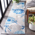 Safavieh Cabana Collection Runner Rug - 2' X 12', Grey & Blue, Floral Design, Non-Shedding & Easy Care, Indoor/Outdoor & Washable-Ideal For Patio, Backyard, Mudroom (Cbn832F)