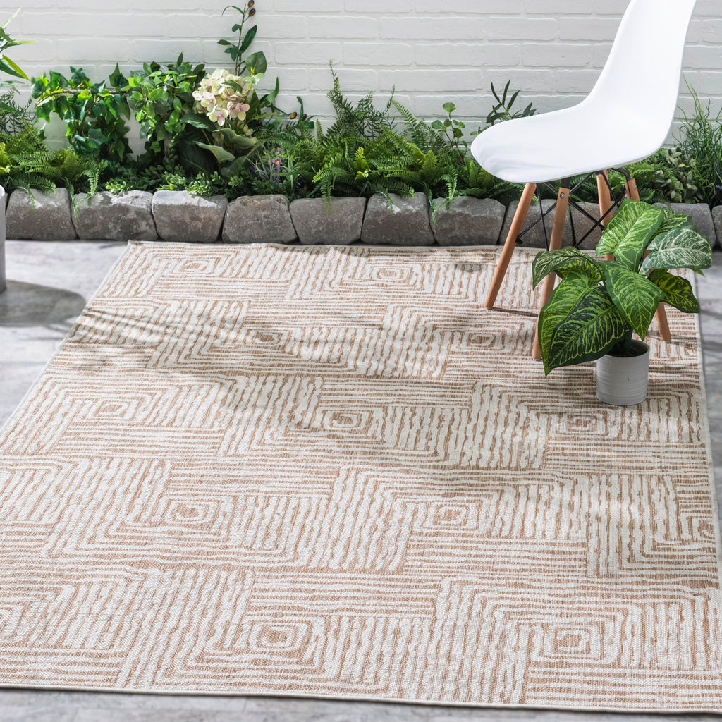 Fh Home Flat Woven Outdoor Rug - Waterproof, Easy To Clean, Stain Resistant - Premium Polypropylene Yarn - Modern Geometric - Pa